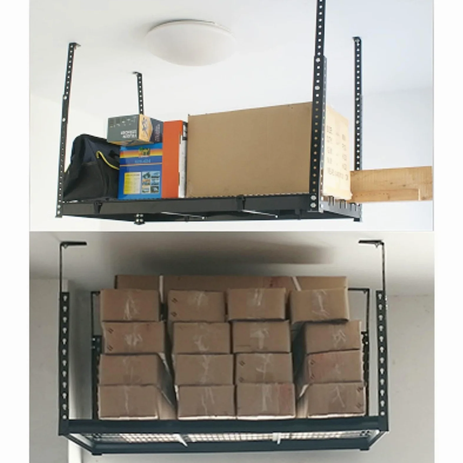 Scaffalature Per Garage Sospese, Scaffali Regolabili Per Montaggio A Soffitto, Pensili Per Garage, Capacità Di Peso 150 Kg, 115 × 70 Cm, Nero