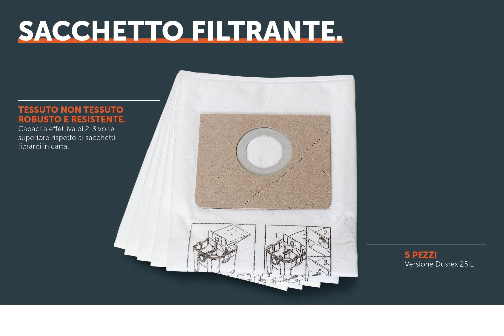 FEIN Sacchetto filtrante in tessuto non tessuto per aspiratore FEIN Dustex 25L. Conf. da 5 pezzi