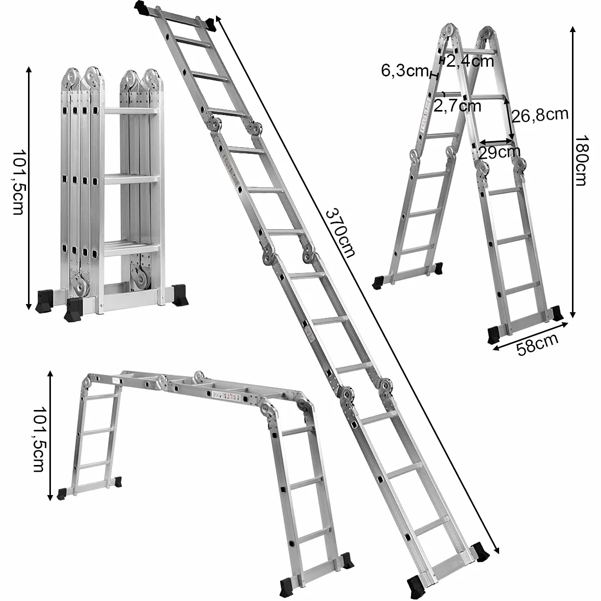 COSTWAY Scala Pieghevole Multiuso, Scala Estensibile con Struttura in Alluminio, Facile da Conservare, Piccola Scala per Uso Interno ed Esterno