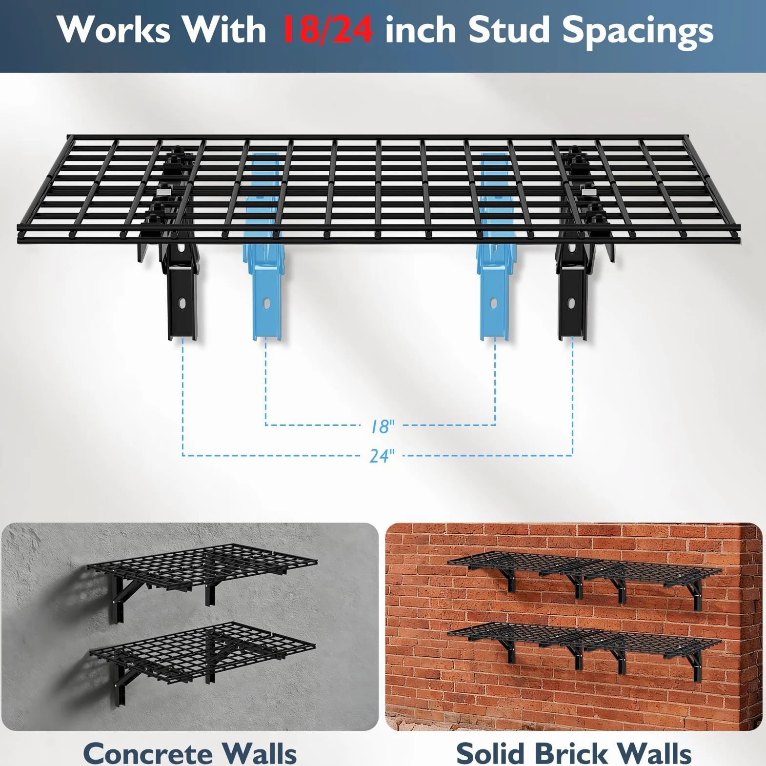 AIRAJ Scaffale da garage pieghevole 182 x 60 cm (2 x 6 FT), 2 pezzi, scaffalature da parete in metallo, portata 726 kg, per garage, officina, giardino, magazzino, colore nero