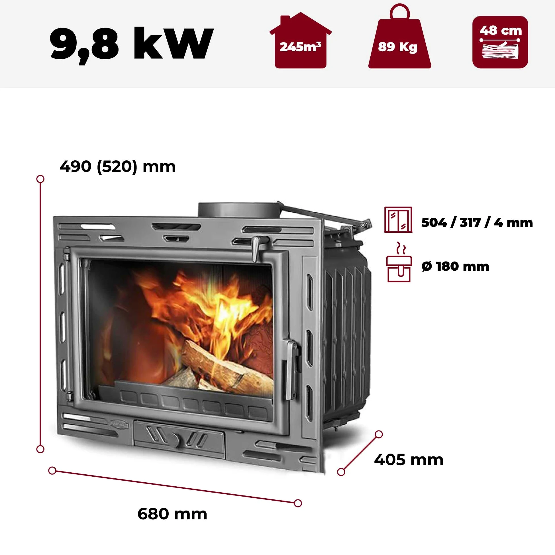 Inserto per camino a legna in ghisa - W9 (9,8 kW) ECO
