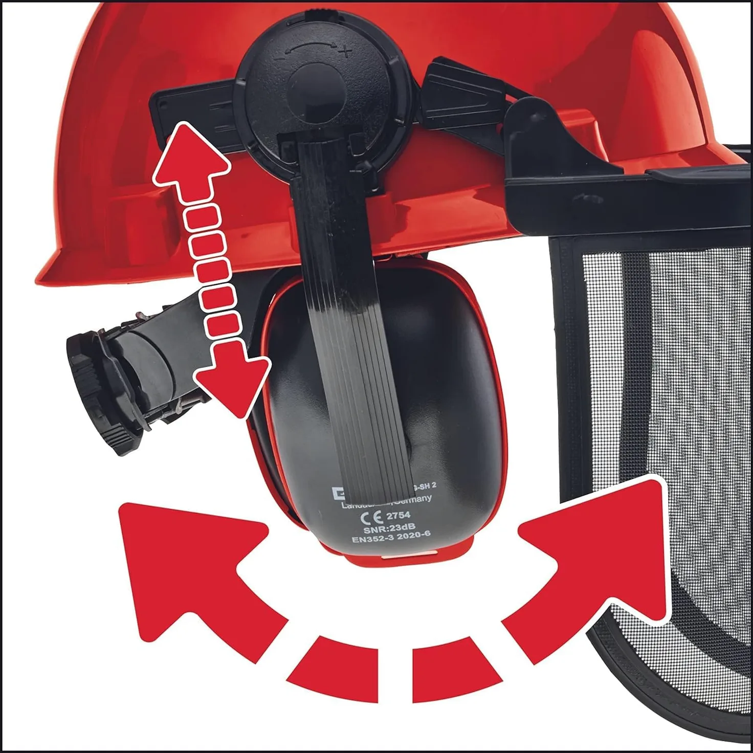 Einhell elmetto protettivo (circonferenza 52 - 66 cm, con visiera sollevabile, con para orecchie sollevabili)