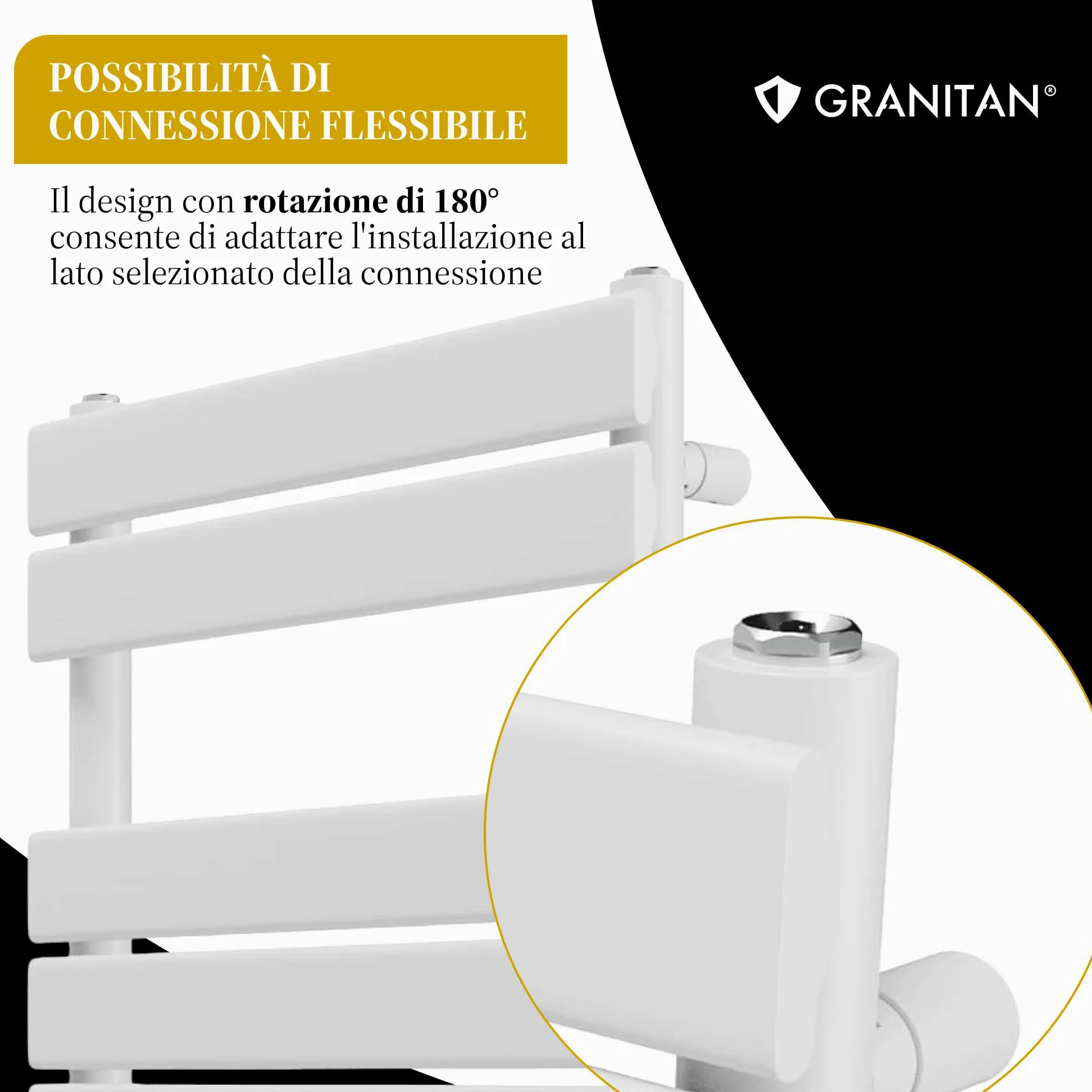 Granitan Termoarredo Bagno 80x45 cm - 407W - Termo Arredo da Bagno - Termoarredo Idraulico - Termosifone da Parete - Nero