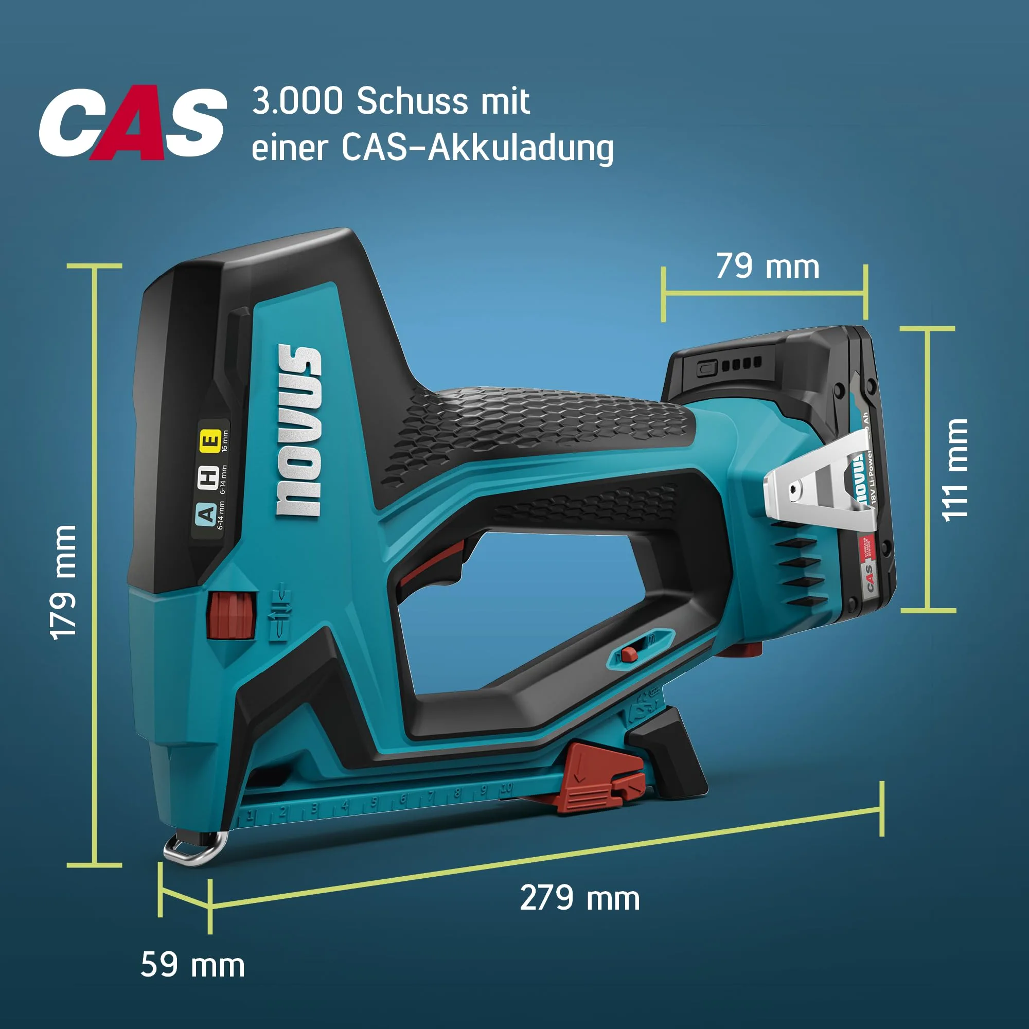 NOVUS TOOLS Set di batterie J-550 + 11.800 morsetti – compatibile con batteria agli ioni di litio CAS da 18 V – senza batteria e caricatore – per clip a filo fine 6 – 14 mm e chiodi 16 mm