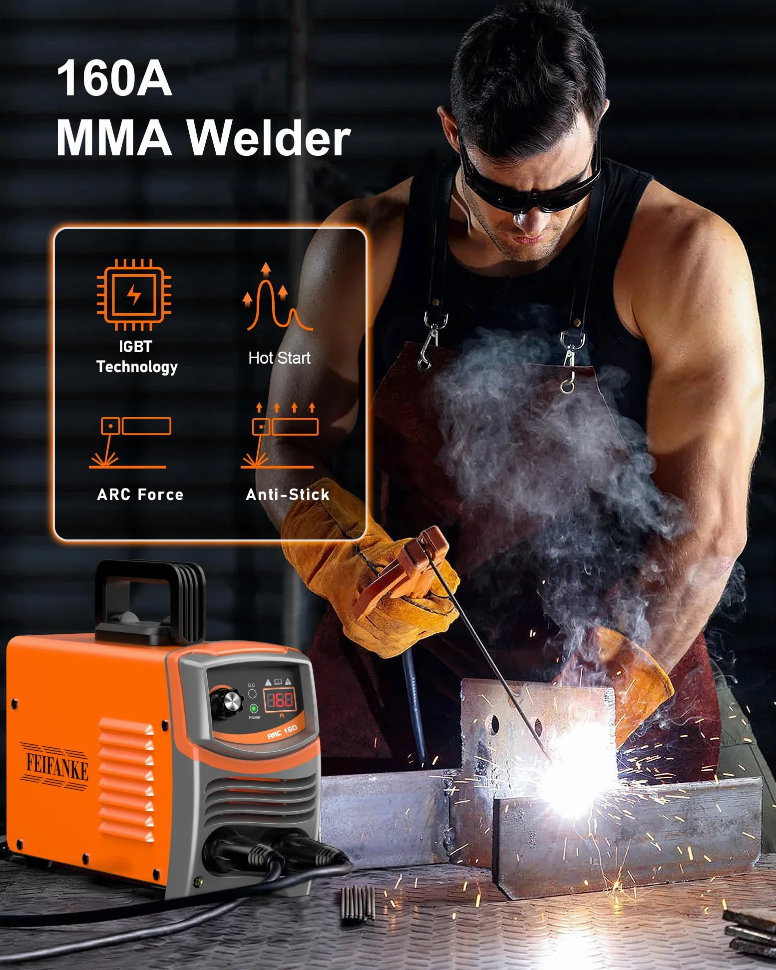 FEIFANKE ARC160 Saldatrice Elettrodo 160A IGBT DC MMA/Lift TIG Saldatrice Inverter con Indicatore LED, VRD, Anti Stick