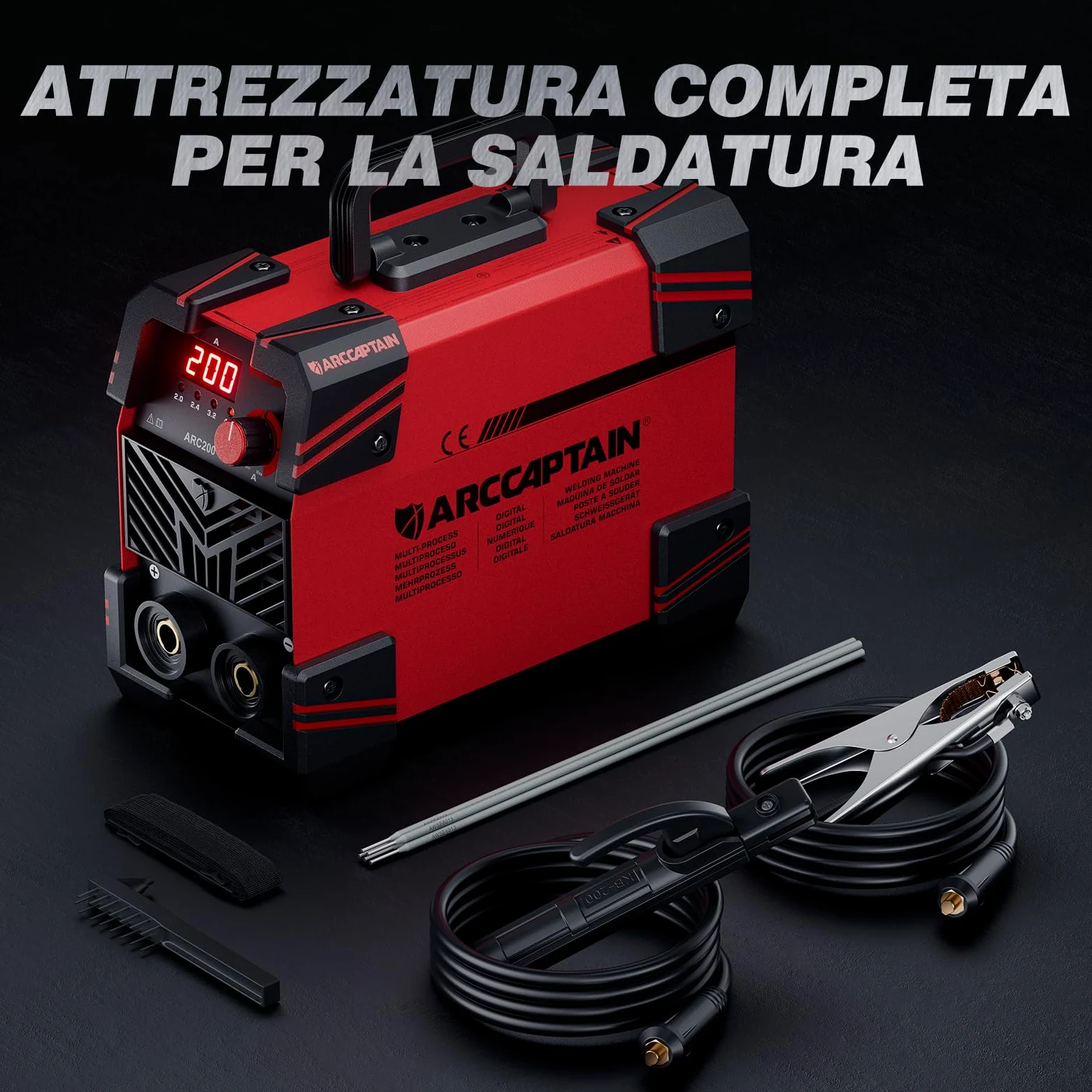 ARCCAPTAIN Saldatrice Elettrodo da 200A con Ampio Display a LED, Saldatrice Inverter ARC con e Inverter IGBT, Saldatrice Laser Portatile 230V con Avvio a caldo, forza d'arco