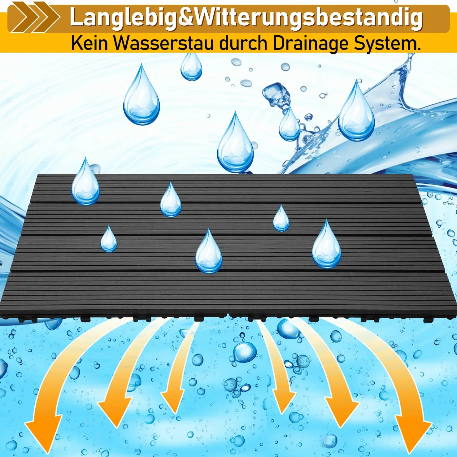 Randaco Piastrelle in Plastica Composita WPC, 30x60cm 12 Pannelli / 2 m² Pavimentazione in Plastica-legno all'aperto con Drenaggio e Sistema Plug-in, per Terrazze, Pavimenti, Antracite