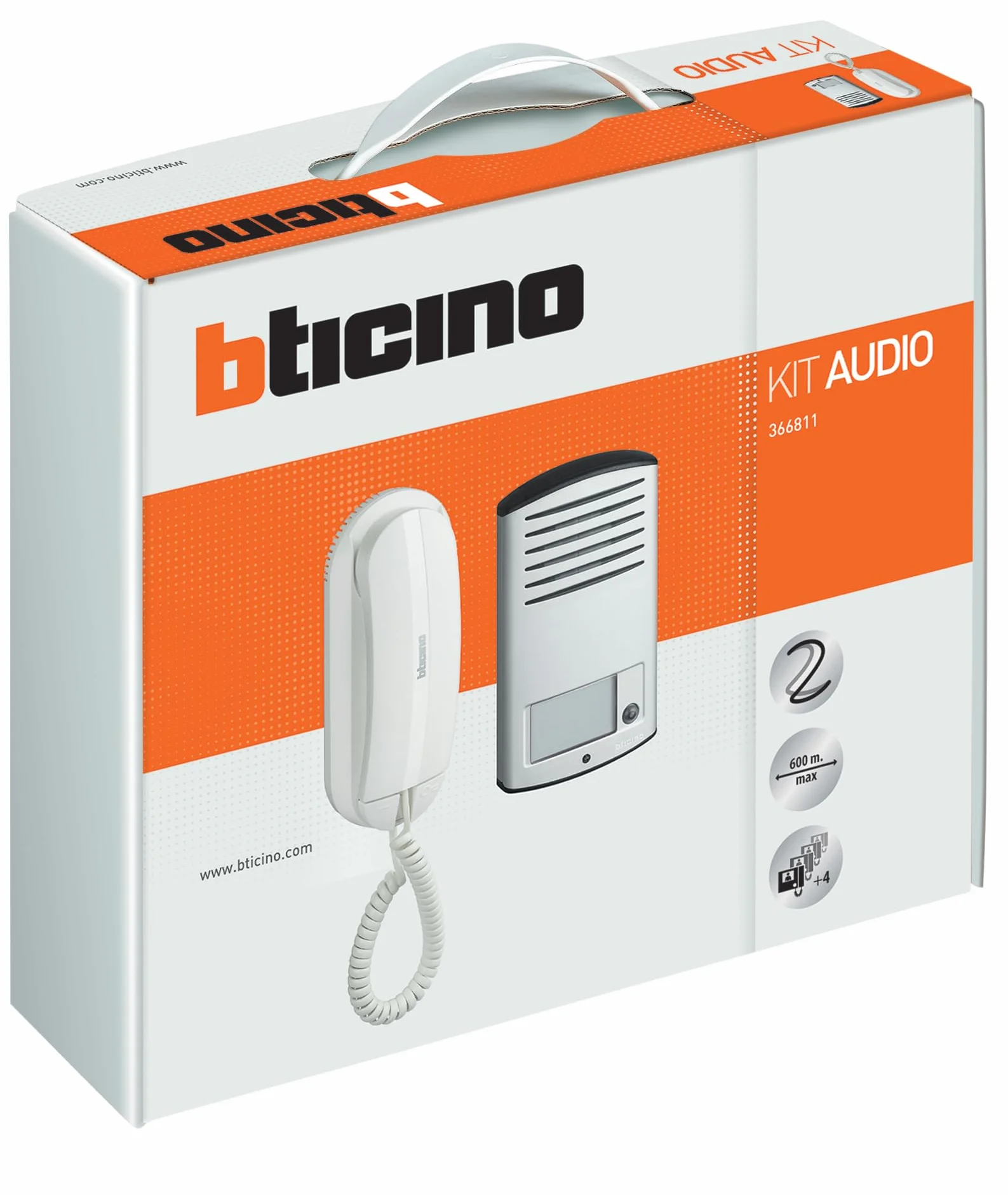 BTICINO Kit Audio Monofamiliare 2 Fili, Citofono con Cornetta Bianca Sprint L2 e Pulsantiera Linea 2000 in Alluminio con 1 Chiamata, Installazione da Parete, 366811