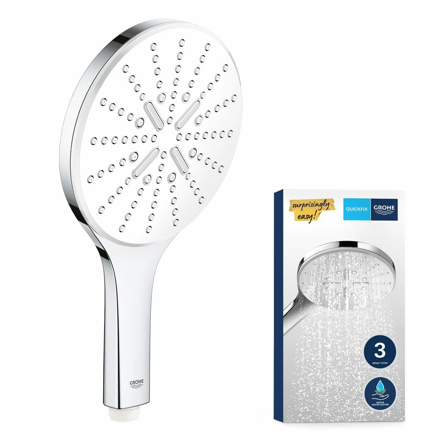 GROHE Vitalio SmartActive 150|Manopola doccia a tre getti|GROHE Water Saving (portata limitata a 9,5 l/min)|Sistema di fissaggio universale|Bianco|26597000