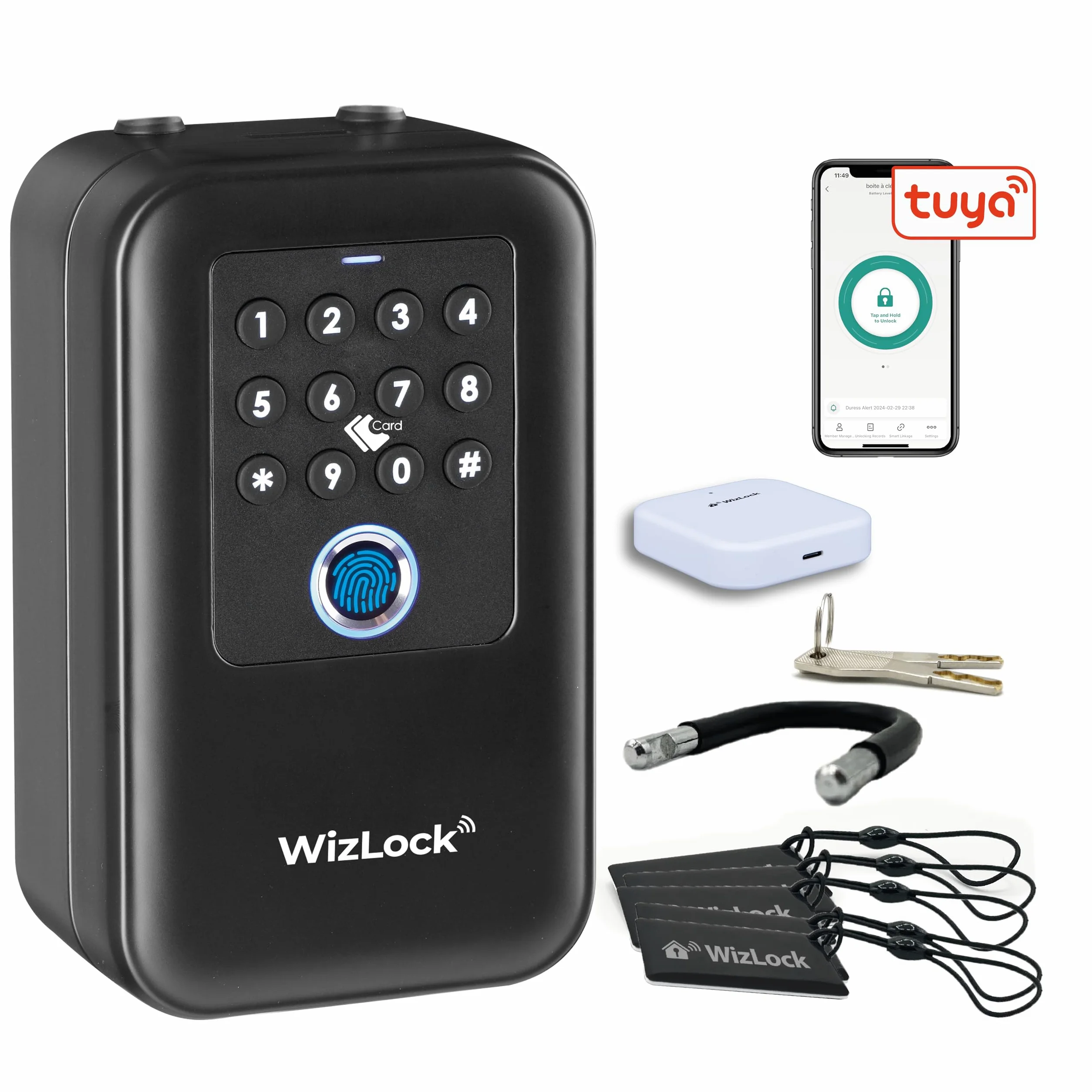 Smart KeyBox - Smart Key Box in alluminio nero - Tastiera a tasti, Sensore di apertura, Gateway Bluetooth/Wi-FI 2,4 GHz aggiunto - App Tuya