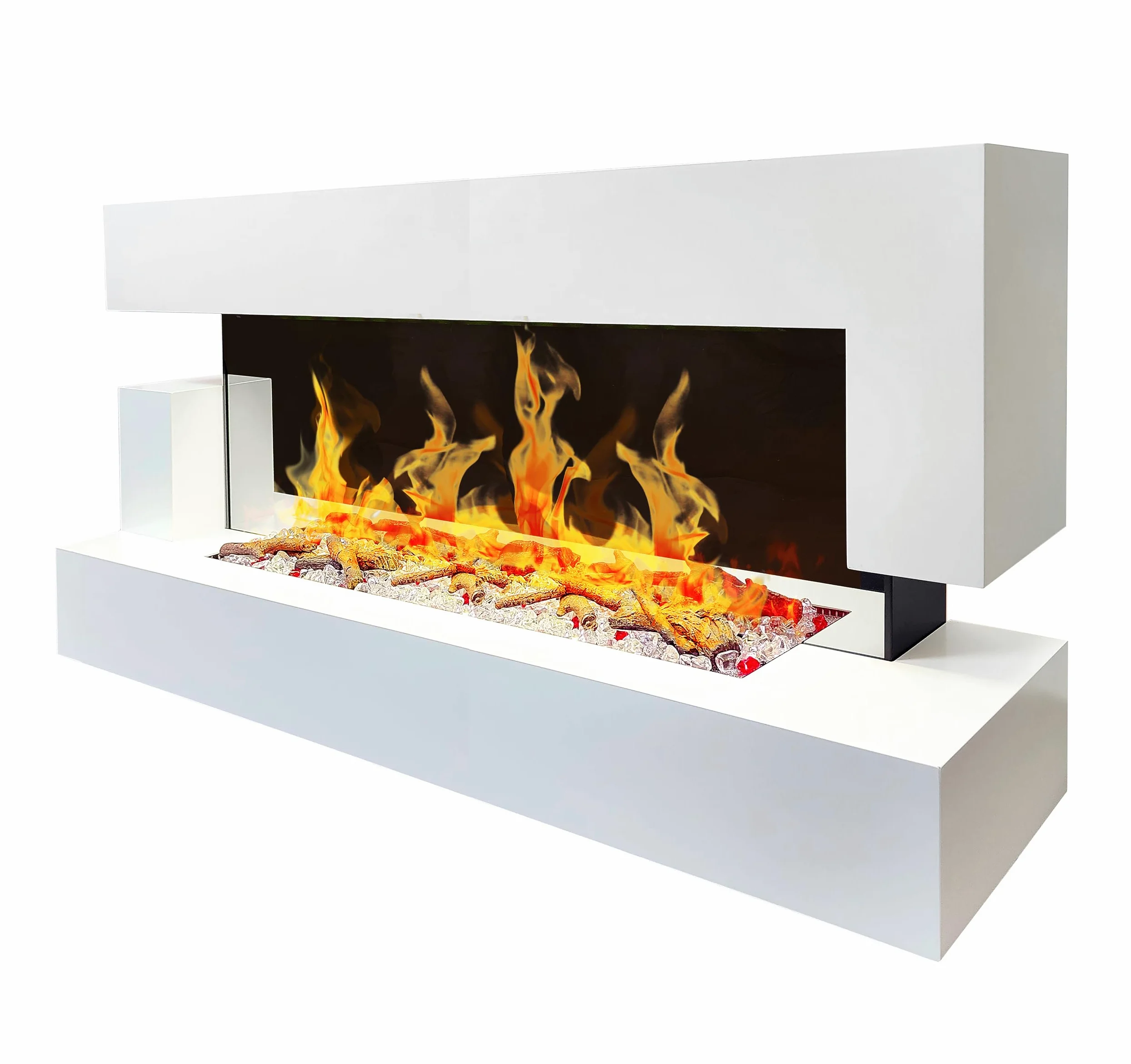 CHEMIN'ARTE Camino elettrico LED da parete Quarzt 3XL 150 cm - Bianco - Effetto fiamma LED - Telecomando, Caminetto con Timer e Controllo Automatico di Temperatura