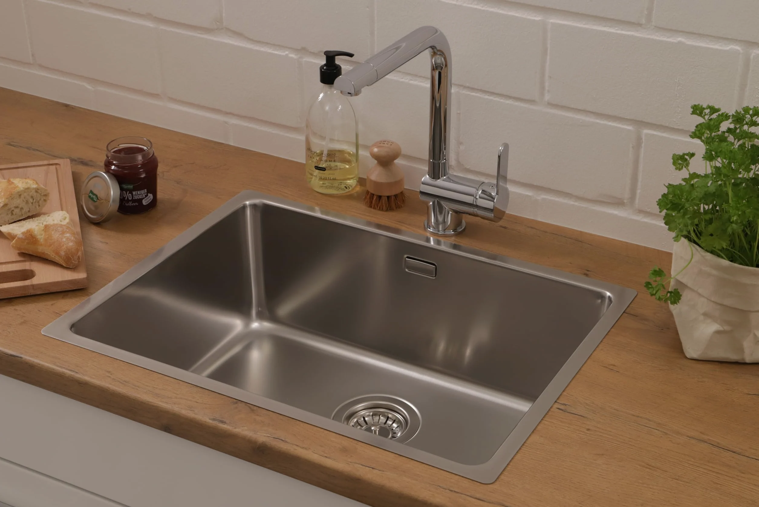 Respekta Detroit Lavello in acciaio inox/Lavello da incasso a 1 vasca da 59 x 43,5 cm/Lavello in acciaio inox adatto a basi da 60 cm di larghezza