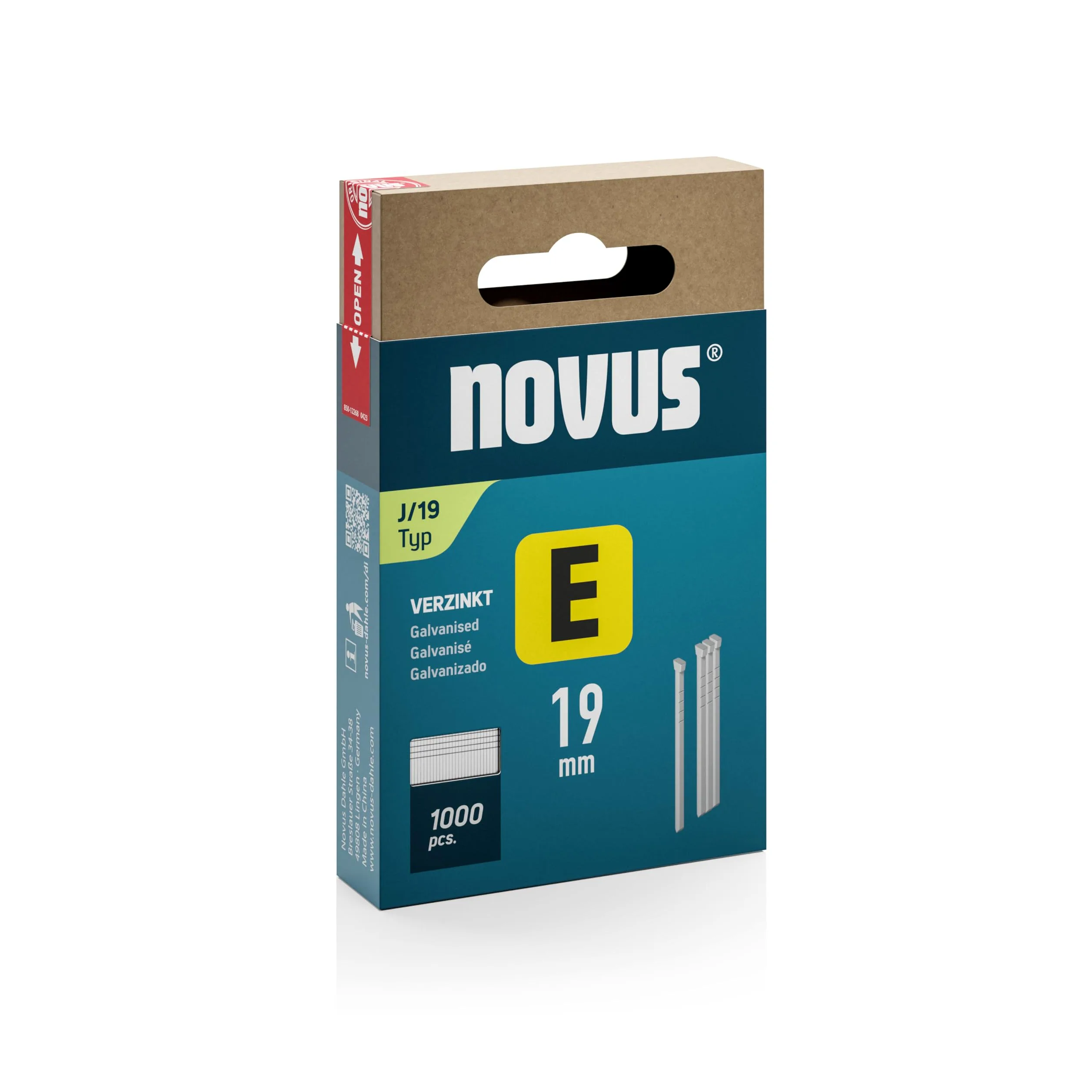Novus Tools 044-0090 E Chiodo tipo J, grigio, 19 mm