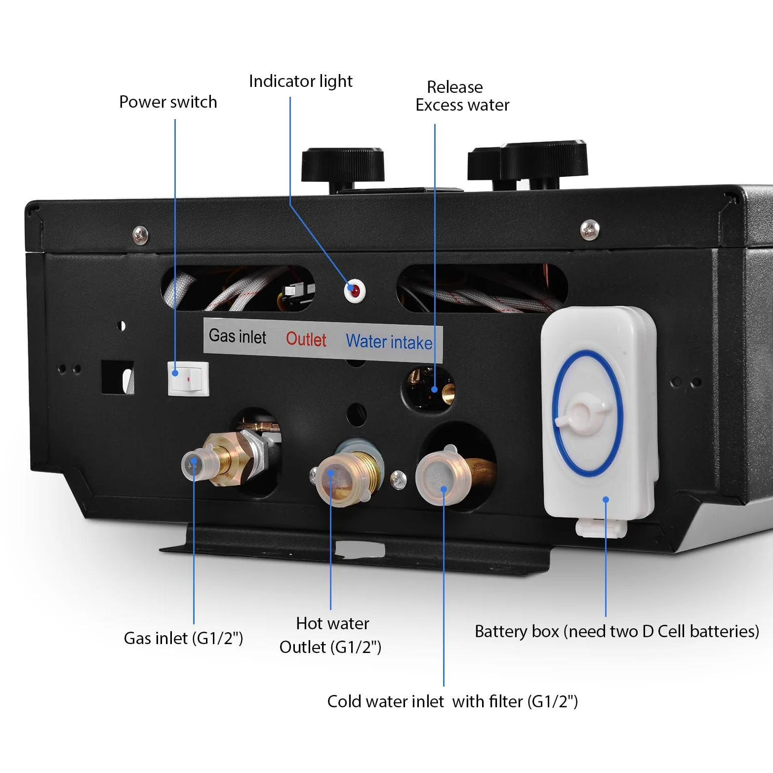 GPL 10L Scaldabagno a Gas Propano, Scaldabagno Istantaneo Senza Serbatoio da 20KW con Kit Doccia, Bruciatore per Caldaia per Campeggio, Camper, Casa (Nero)
