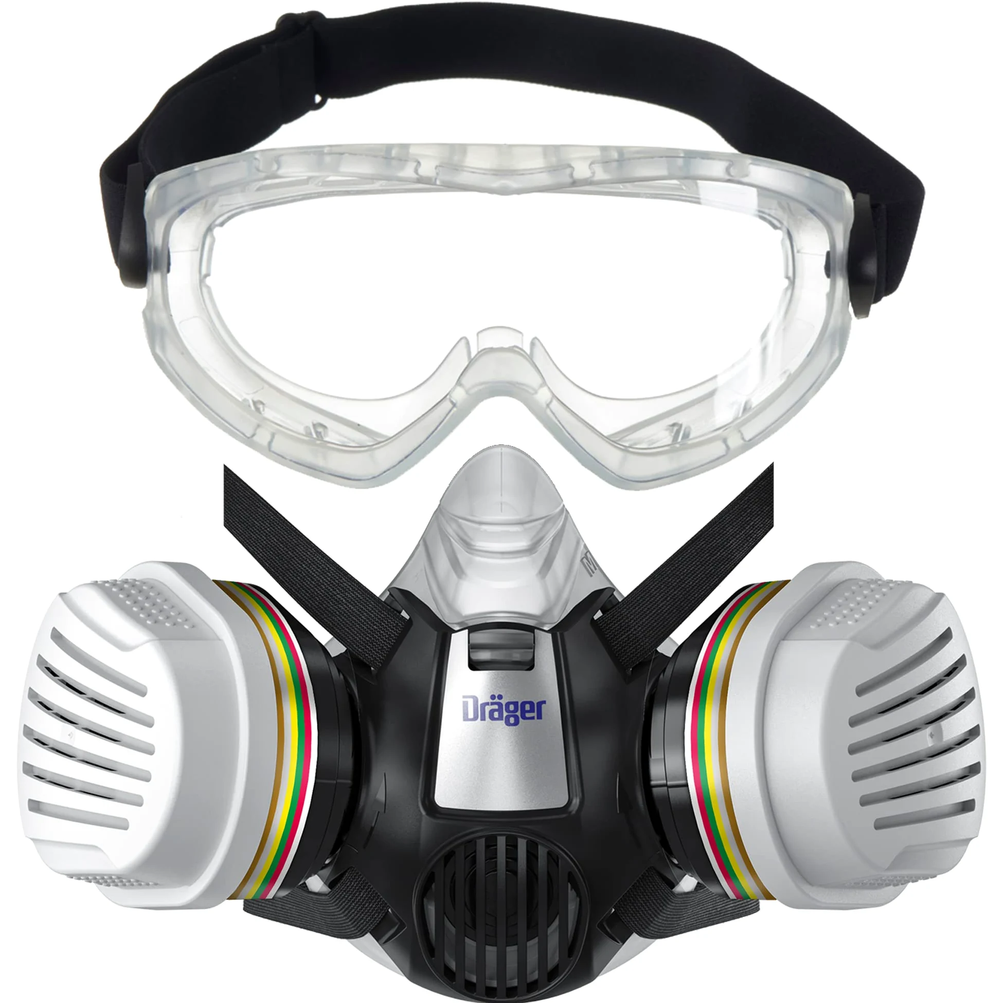 Dräger Set di semimaschere X-plore 3300 per lavori chimici con occhiali a visione totale X-pect 4400 e filtro combinato ABEK1 Hg P3, protezione da vapori, gas, particelle e polveri
