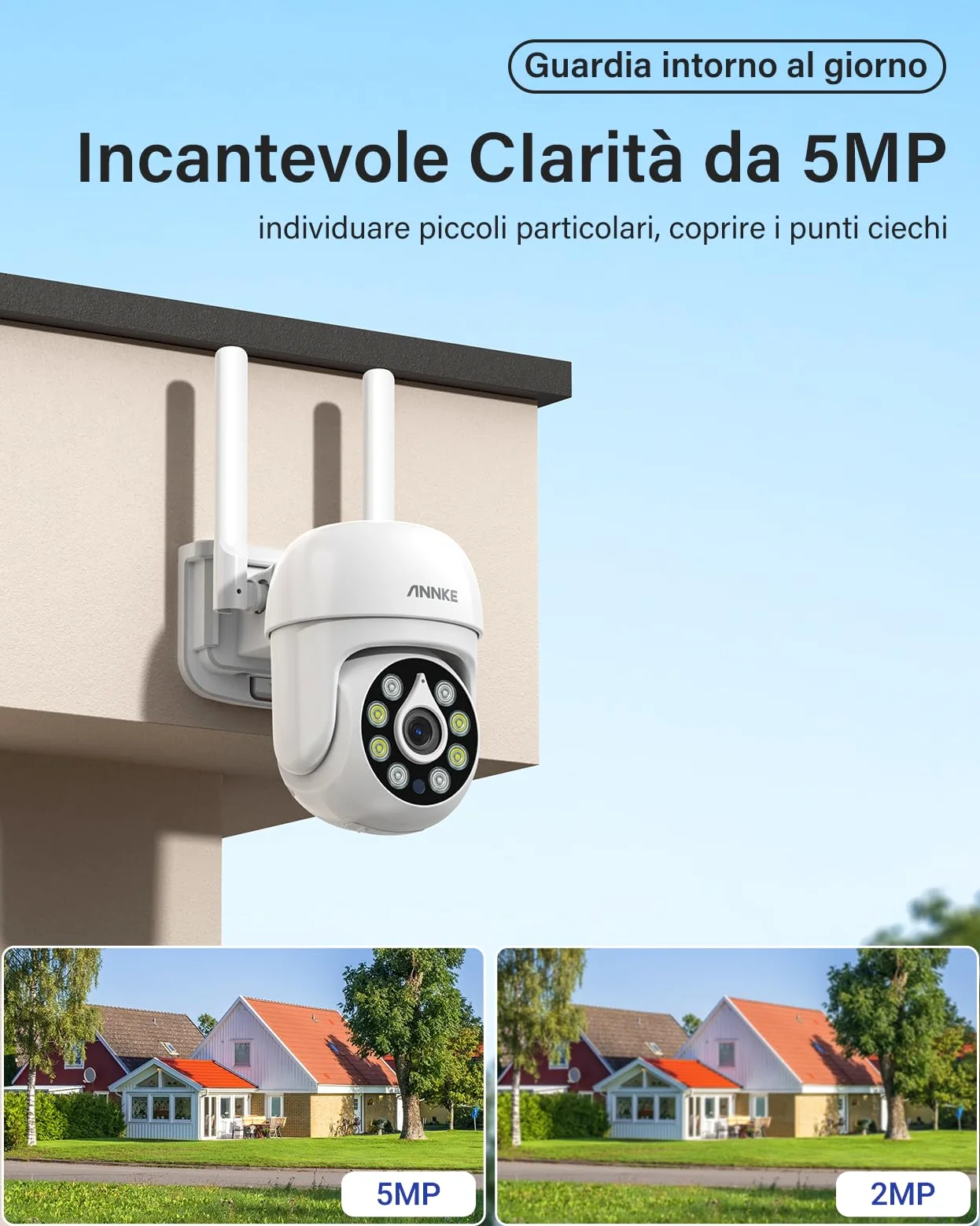 ANNKE Set di telecamere di sorveglianza da 5 MP, per esterni, Wi-Fi, 16 CH 4 K NVR con 1 x 5 MP, visione notturna a colori, audio bidirezionale, riconoscimento intelligente delle persone