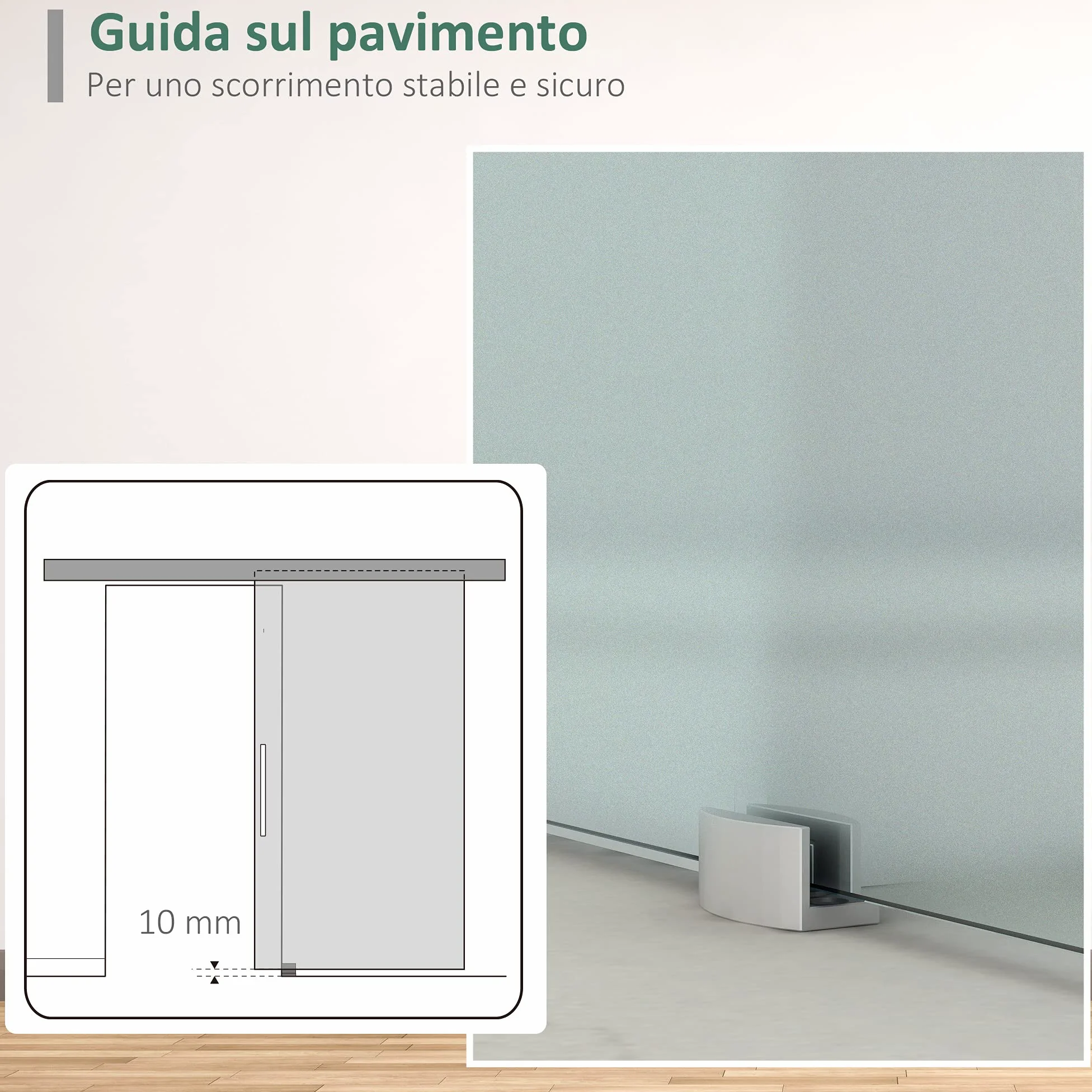 HOMCOM Porta Scorrevole Interna in Vetro Smerigliato con Binario e Maniglia per Bagno Cucina Studio 205 x 90 x 0.8cm