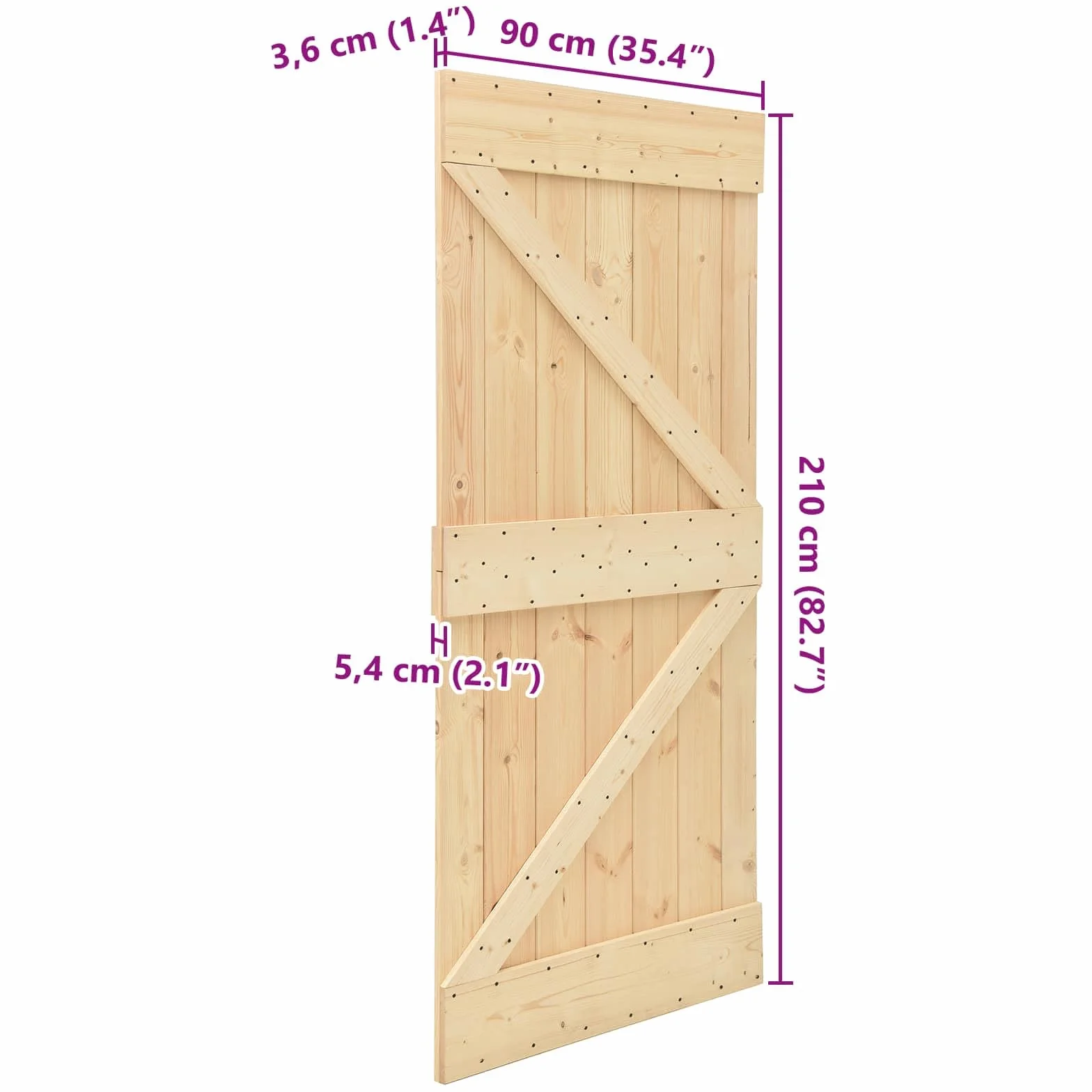 vidaXL Porta NARVIK Naturale 90 x 210 cm Legno di pino solido, Porta rettangolare moderna, in pino solido, salvaspazio, divisorio, design contemporaneo e funzionale