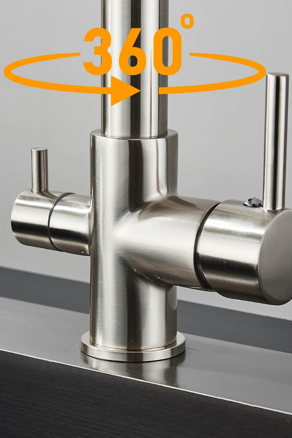 Rubinetto da cucina a 3 vie SOLID SPRING con doccetta estraibile, cavo separato per filtro dell'acqua, beccuccio girevole a 360°, rubinetto a molla in ottone, montaggio monoforo (acciaio inossidabile)