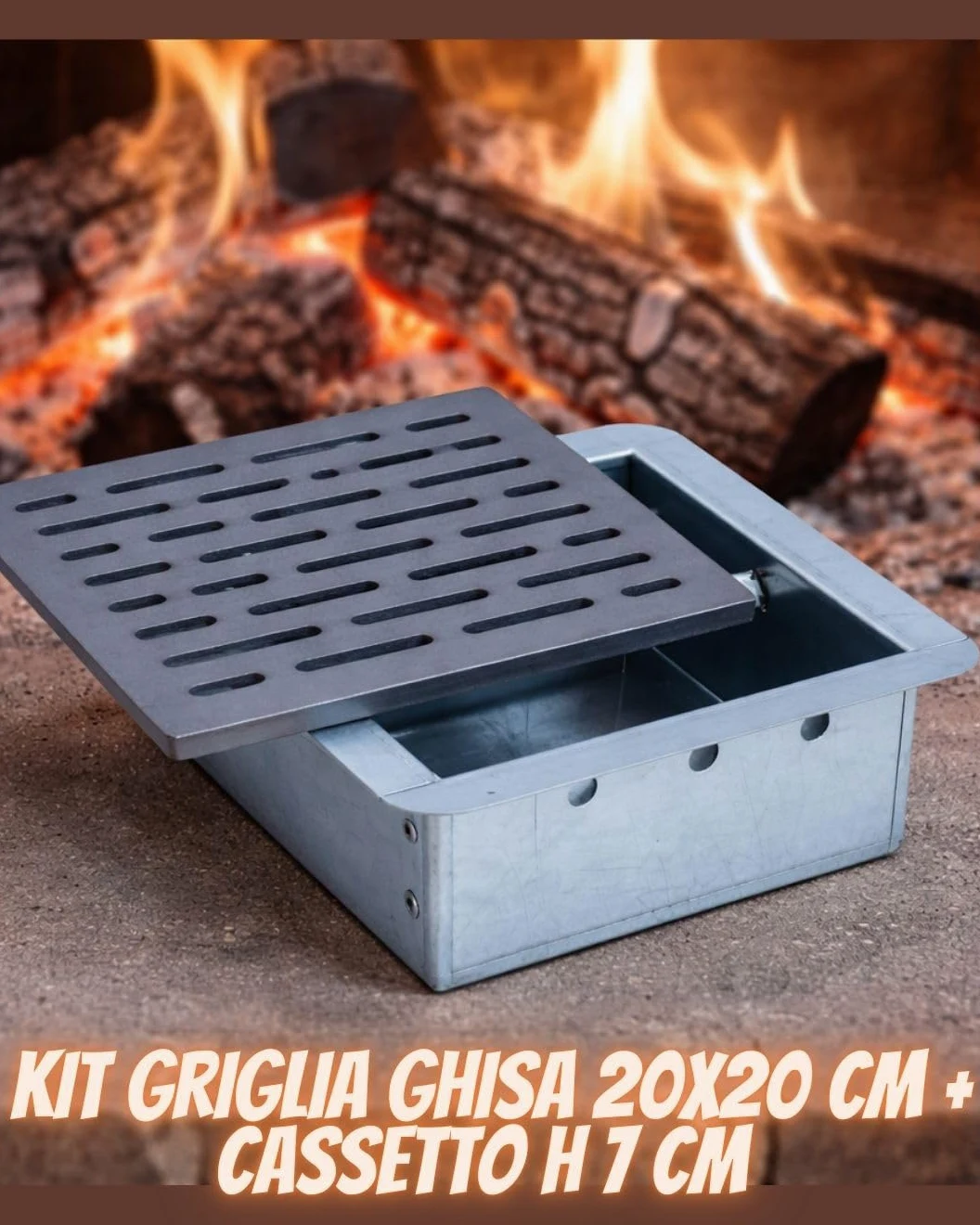 Fonderia Bongiovanni | Griglia in Ghisa | Griglia per Camino | Stufa Pellet | Barbecue Fondello per Cenere | 20x20 cm Mod.M | con Cassetto Raccolta Cenere | Altezza 7 Cm | Accessori Camino