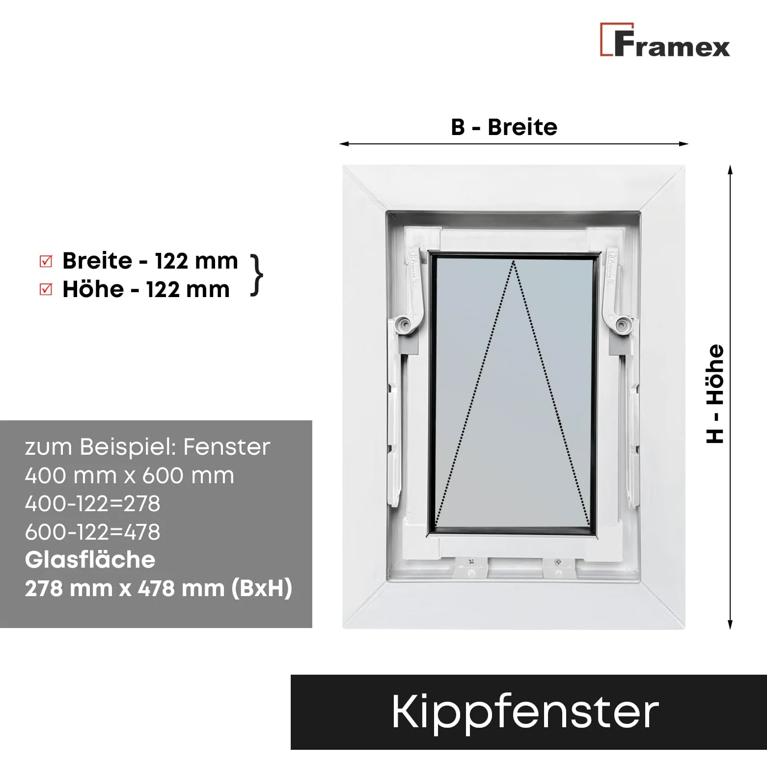 Finestra in PVC, a Ribalta e a Battente, Bianca, 60 x 40 cm (600 x 400 mm), Vetro Singolo – Finestra in PVC con funzione di ribalta e a battente, per ventilazione, scantinati
