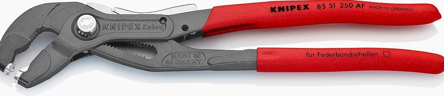 KNIPEX Pinza per fascette elastiche con fermo di blocco bonderizzata grigia Rivestiti in resina sintetica antiscivolo 250 mm, 85 51 250 AF