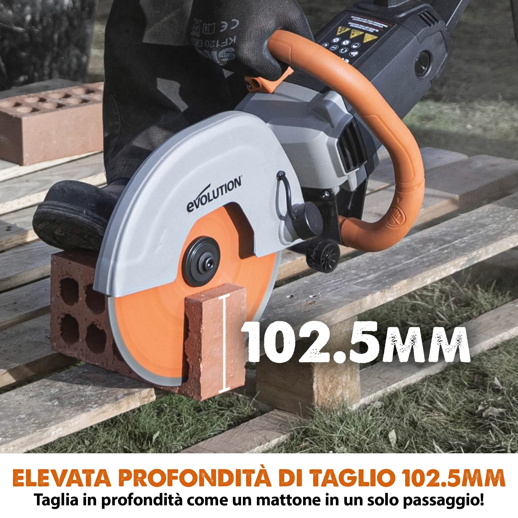 Evolution R255DCT 255 mm Sega da cemento - Non a benzina, capacità di taglio 102,5 mm, lama diamantata premium inclusa, scanalatrice da muro, sega affondamento