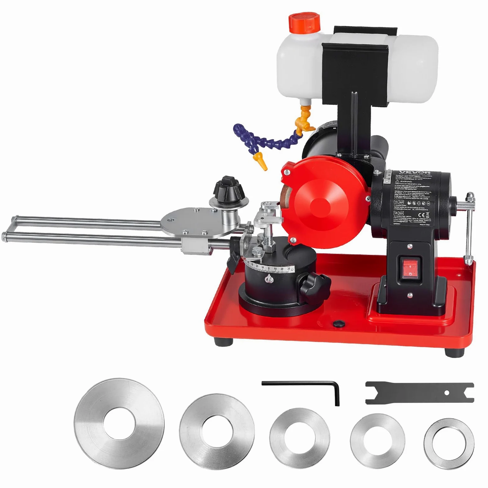 VEVOR Affilatrice per Lame Circolari con Serbatoio d'Acqua 370 W, Affilatrice Dischi da Seghe Circolari 2890 giri/min Diametro 80-700 mm, Mola da 125 mm, 6 Punti di Centraggio, Lavorazione del Legno