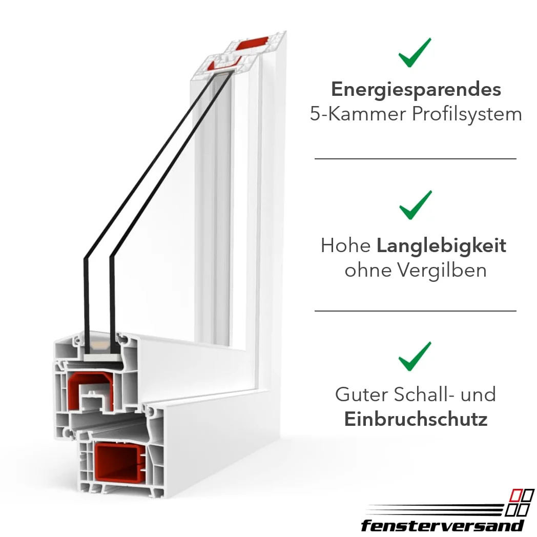 FENSTERVERSAND - Finestra in plastica 100 x 60 cm, colore bianco – 2 vetri trasparenti – Finestra girevole e inclinata, finestra in plastica – DIN destra – L x A: 1000 x 600 mm, profilo 70 mm