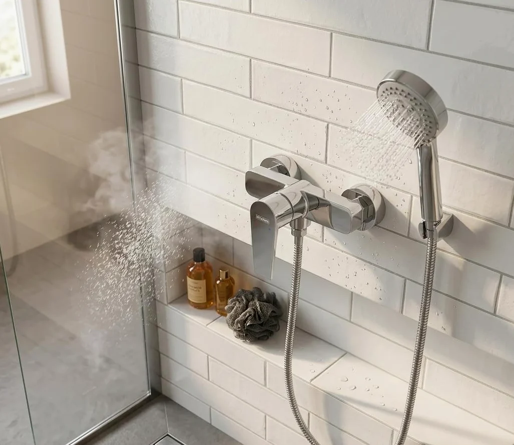 Krobec Rubinetto da doccia a parete, miscelatore monocomando per doccia, montaggio a parete, miscelatore per doccia, batteria per doccia con una sola mano, ottone, inserto valvola in ceramica (cromato