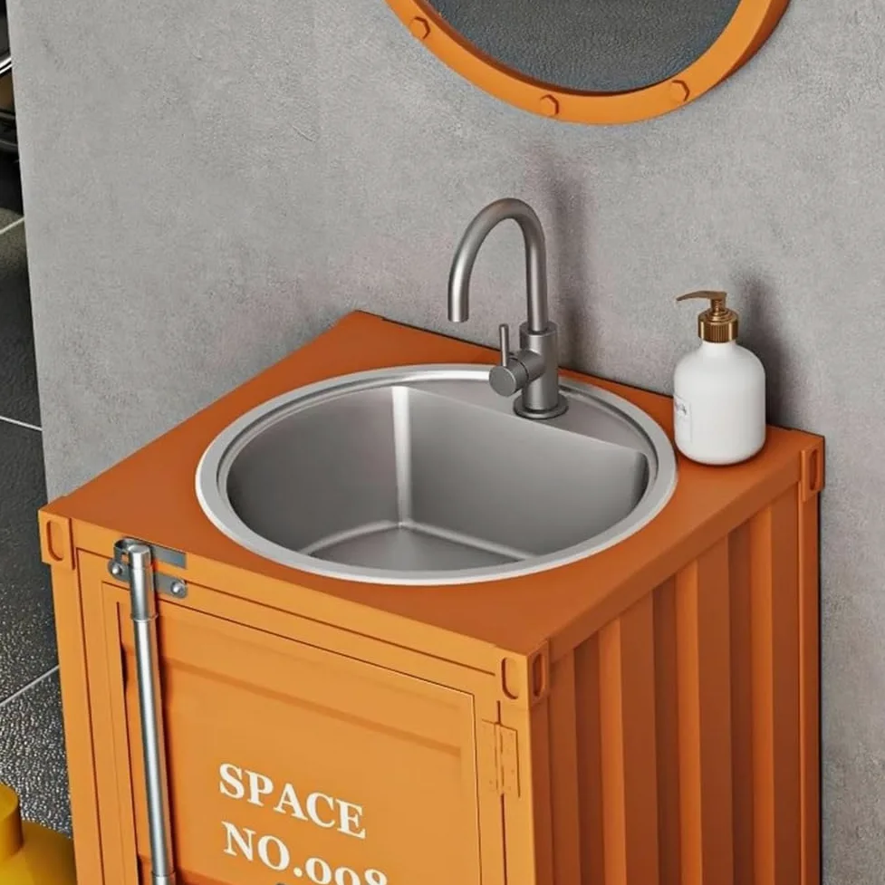 ZTGL Lavandino A Colonna Retro in Ferro Battuto, Lavabo da Appoggio con Lavabo in Acciaio Inox, Integrato Lavello Bagno Combinazione con Rubinetto E Tubo di Scarico,Nero,Without Mirror