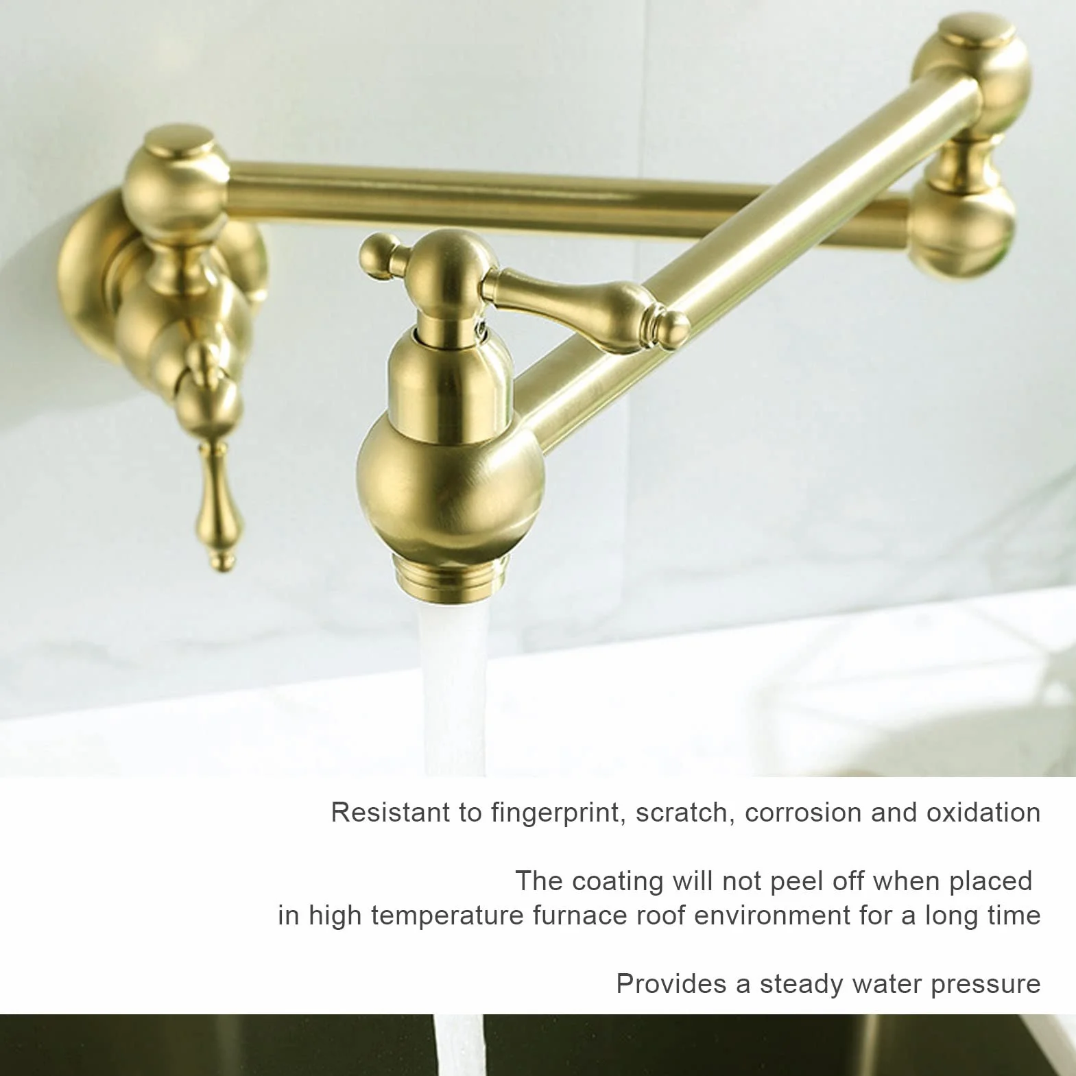 Rubinetto per Riempimento Pentole, Rubinetto da a Parete in Rame Rubinetto Freddo Singolo Estensibile Pieghevole con Braccio Oscillante a Doppio Snodo Rubinetto per Lavabo Estensibile(Titanio)