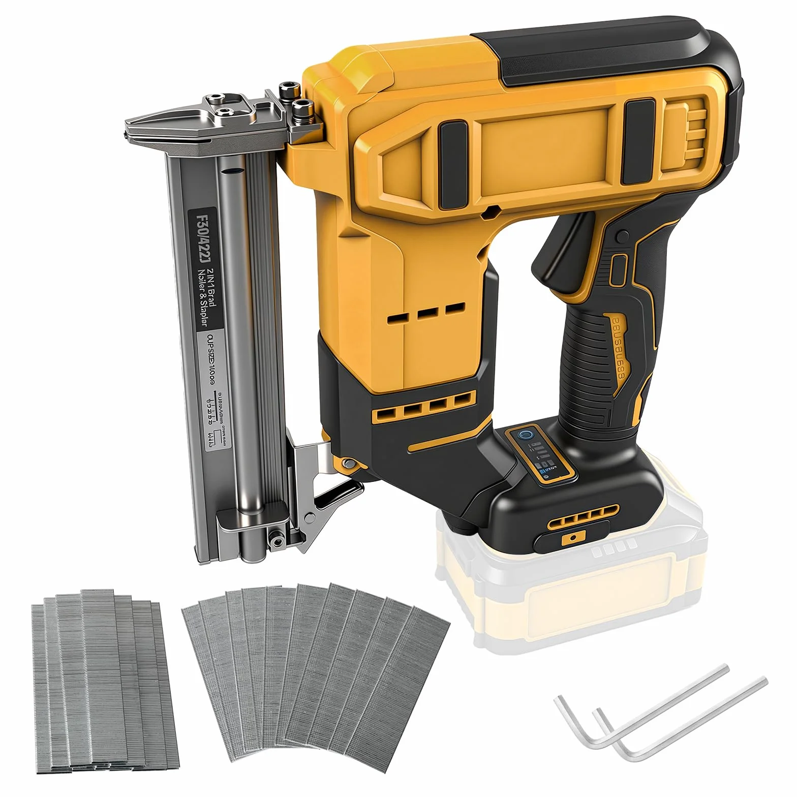Cappotto senza fili 18GA compatibile con batteria Dewalt 20V MAX, chiodatrice a corona stretta senza spazzole con 1000 chiodi e 1000 graffette per fai-da-te e lavorazione del legno