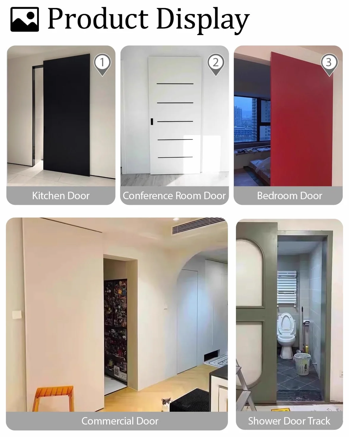 Kit hardware per porta scorrevole con binario invisibile e meccanismo di chiusura ammortizzata per un funzionamento fluido e silenzioso della porta