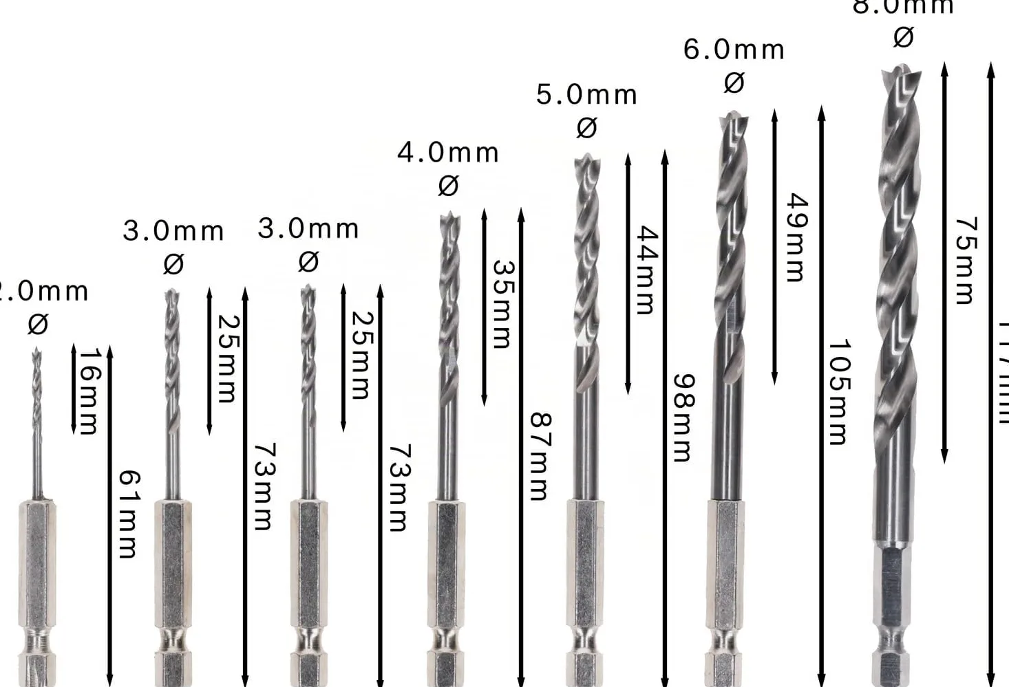 Bosch Professional Robust Line Set Punte Elicoidali per Legno con Codolo Esagonale, 2-8 mm, 7 Pezzi
