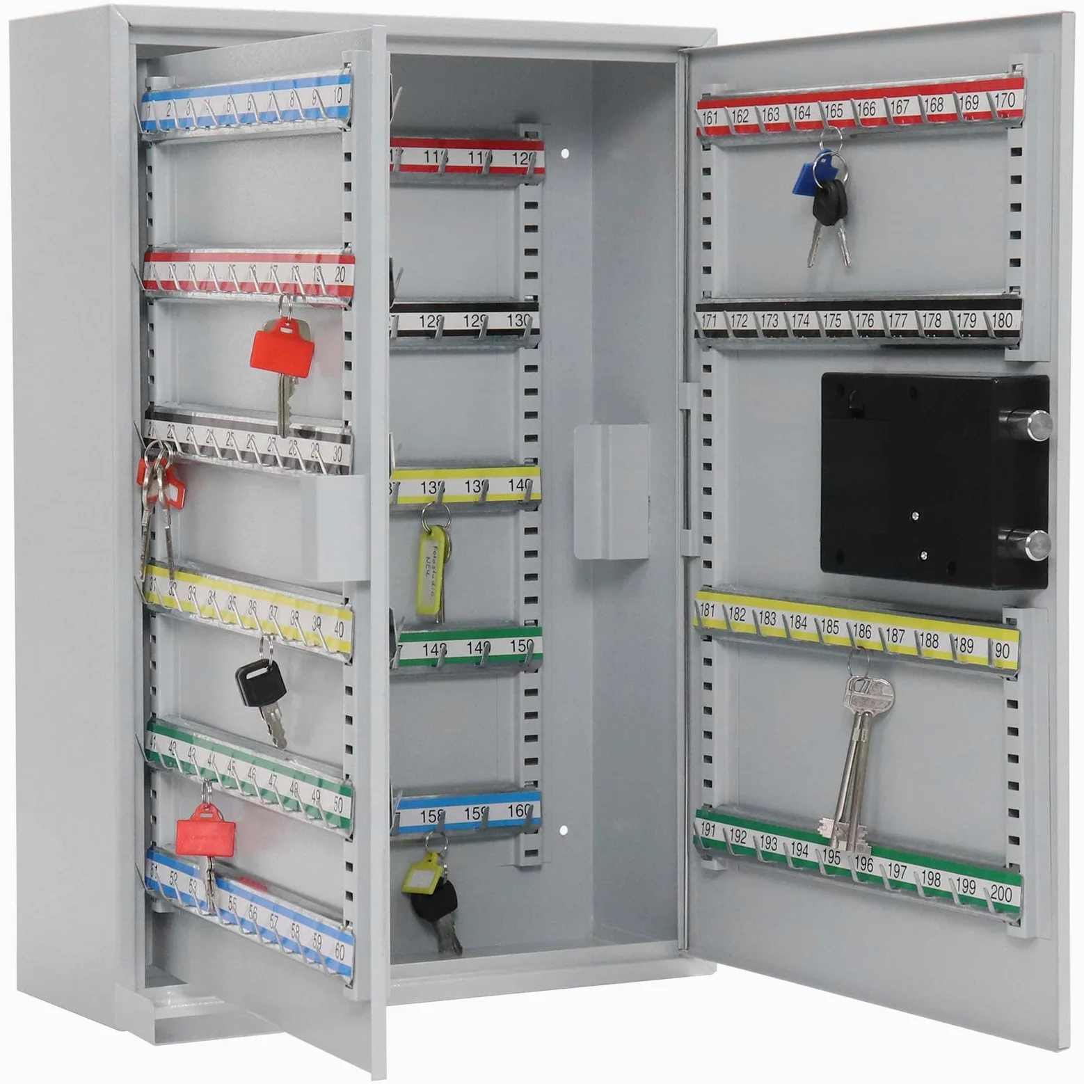 Rottner T06023 Armadietto per chiavi S 200 EL, in lamiera d'acciaio, chiusura elettronica e ganci regolabili per 200 portachiavi, colore grigio chiaro.