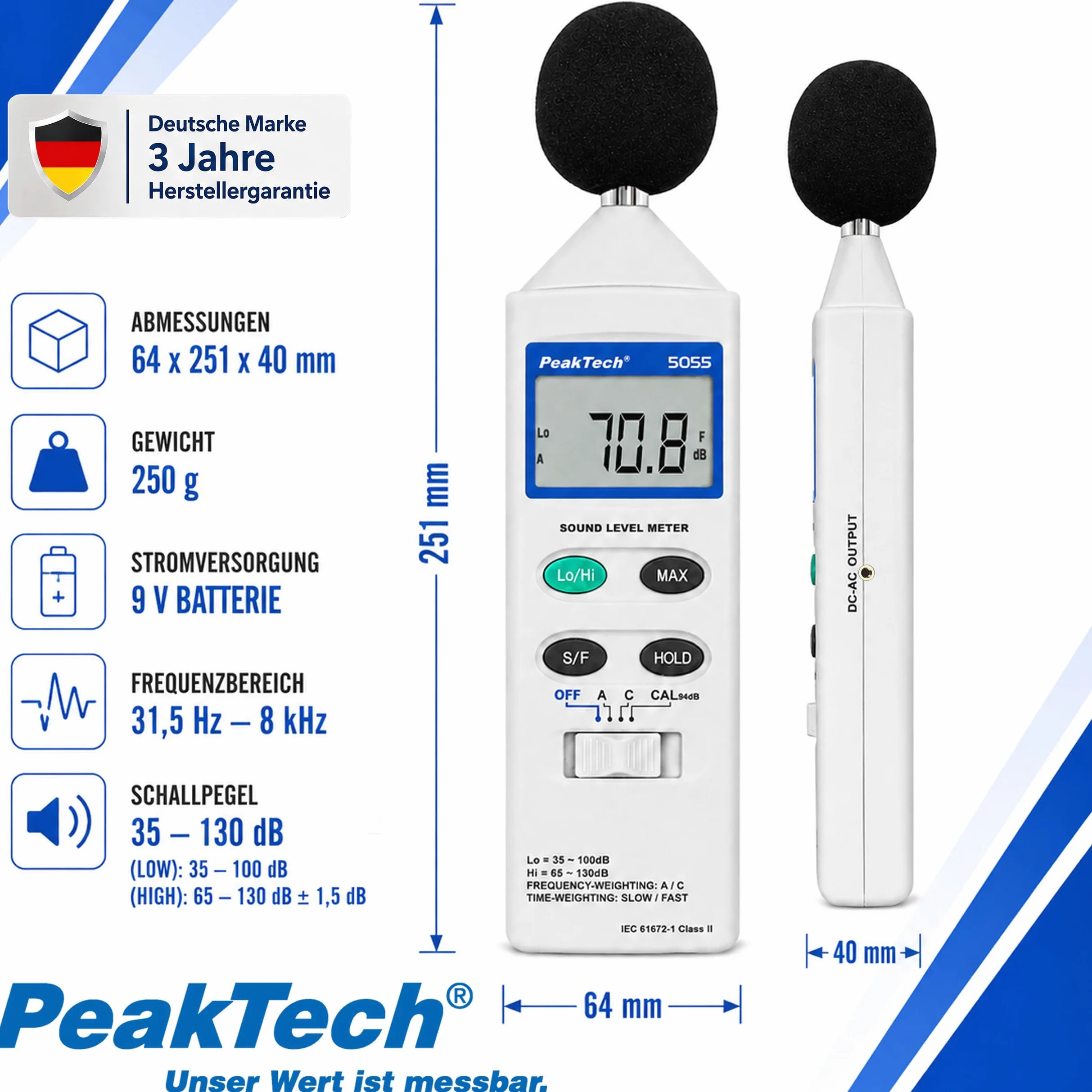 PeakTech Misuratore sonoro digitale, 3 1 2 cifre