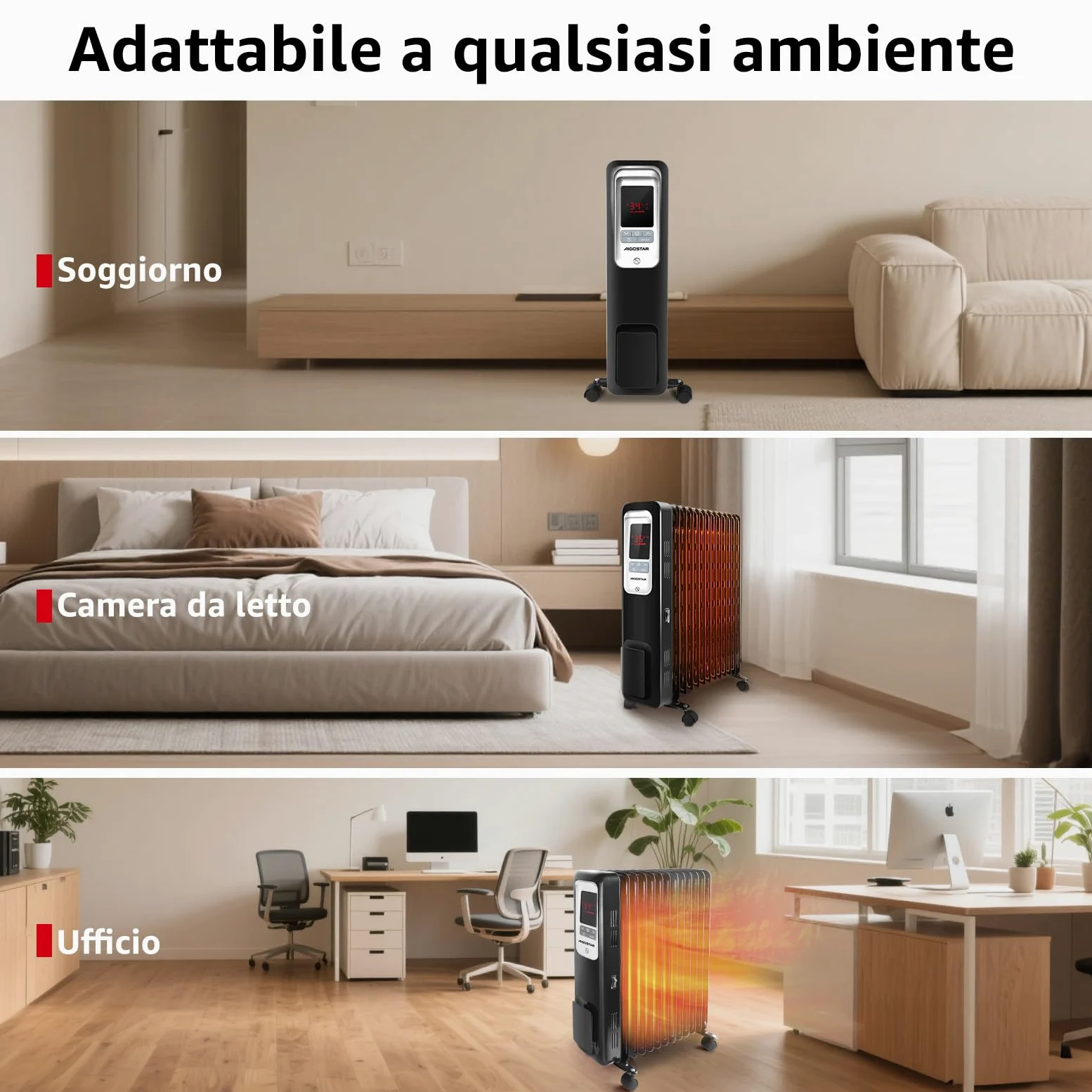 Aigostar Oil Monster 33JHH -Radiatore ad olio da 2500W. Radiatore elettrico 13 elementi con schermo a LED, Telecomando a distanza. Design esclusivo.