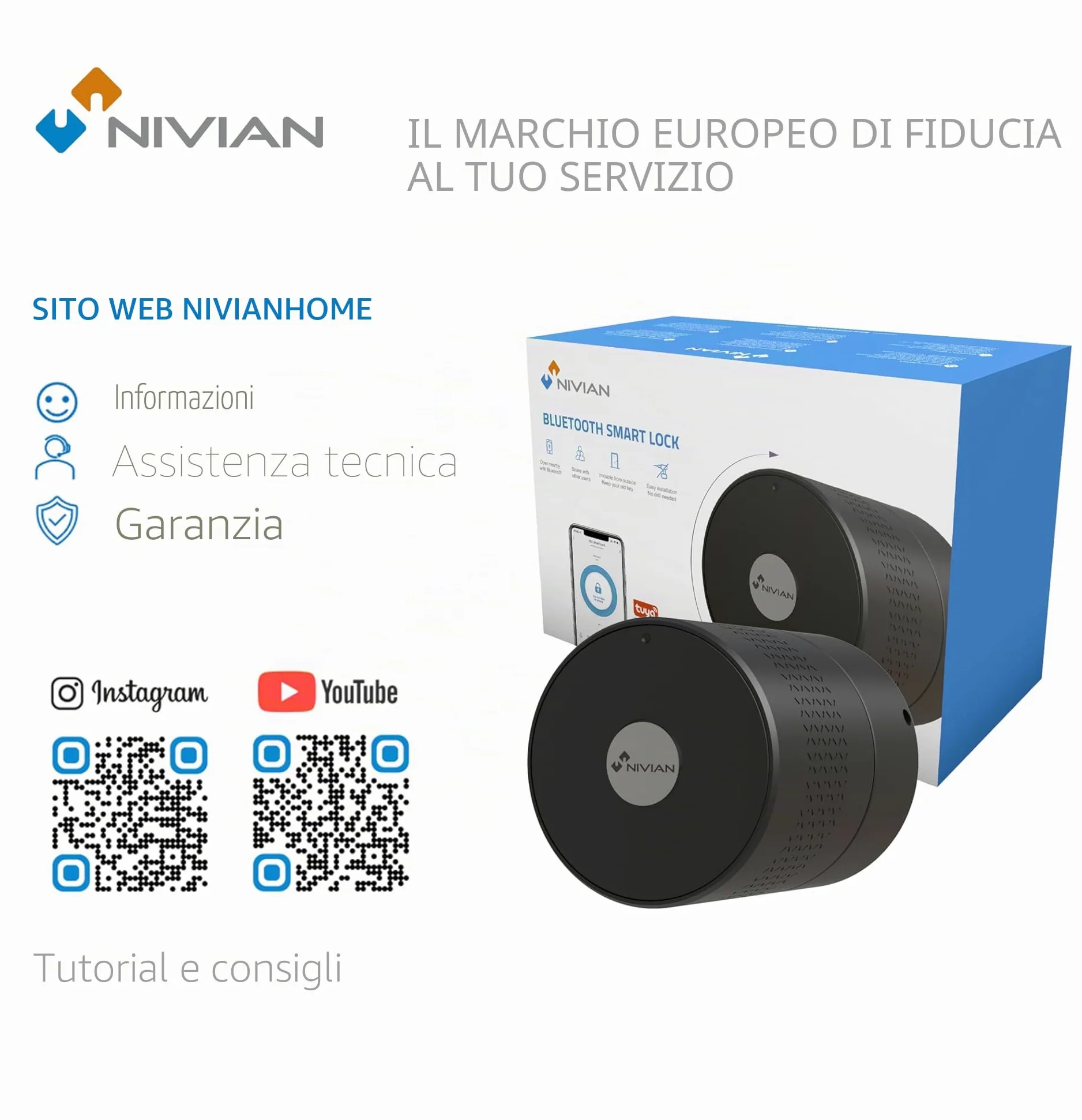 Nivian Serratura Smart Bluetooth- Smart lock con accesso remoto e apertura senza chiave- Creazione di chiavi virtuali per gli ospiti - Funzione di chiusura automatica per proteggere la casa
