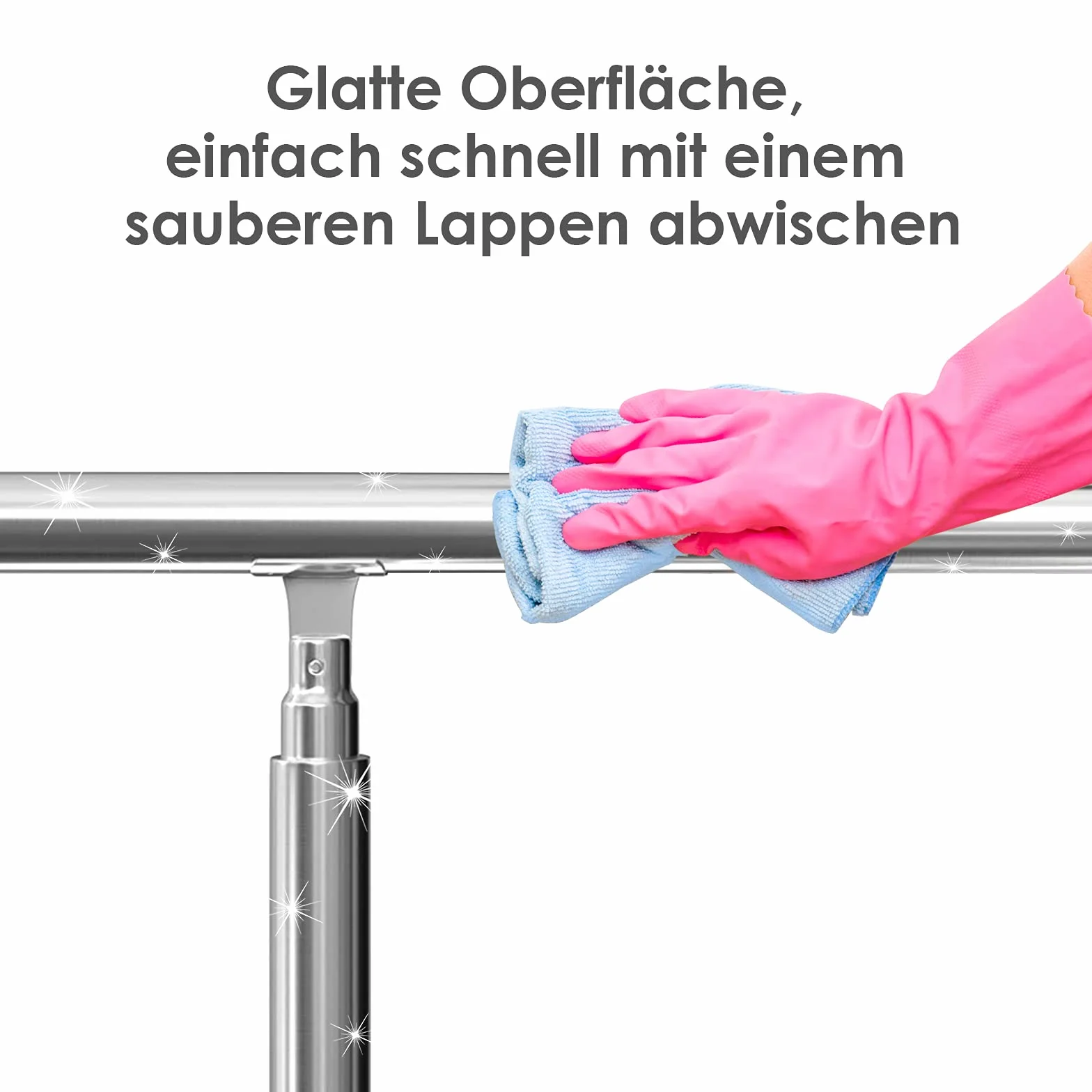 Corrimano in acciaio inox, ringhiera per scale, parapetto, balcone, 180 cm, con 4 barre trasversali Ø 42 mm, per interni ed esterni