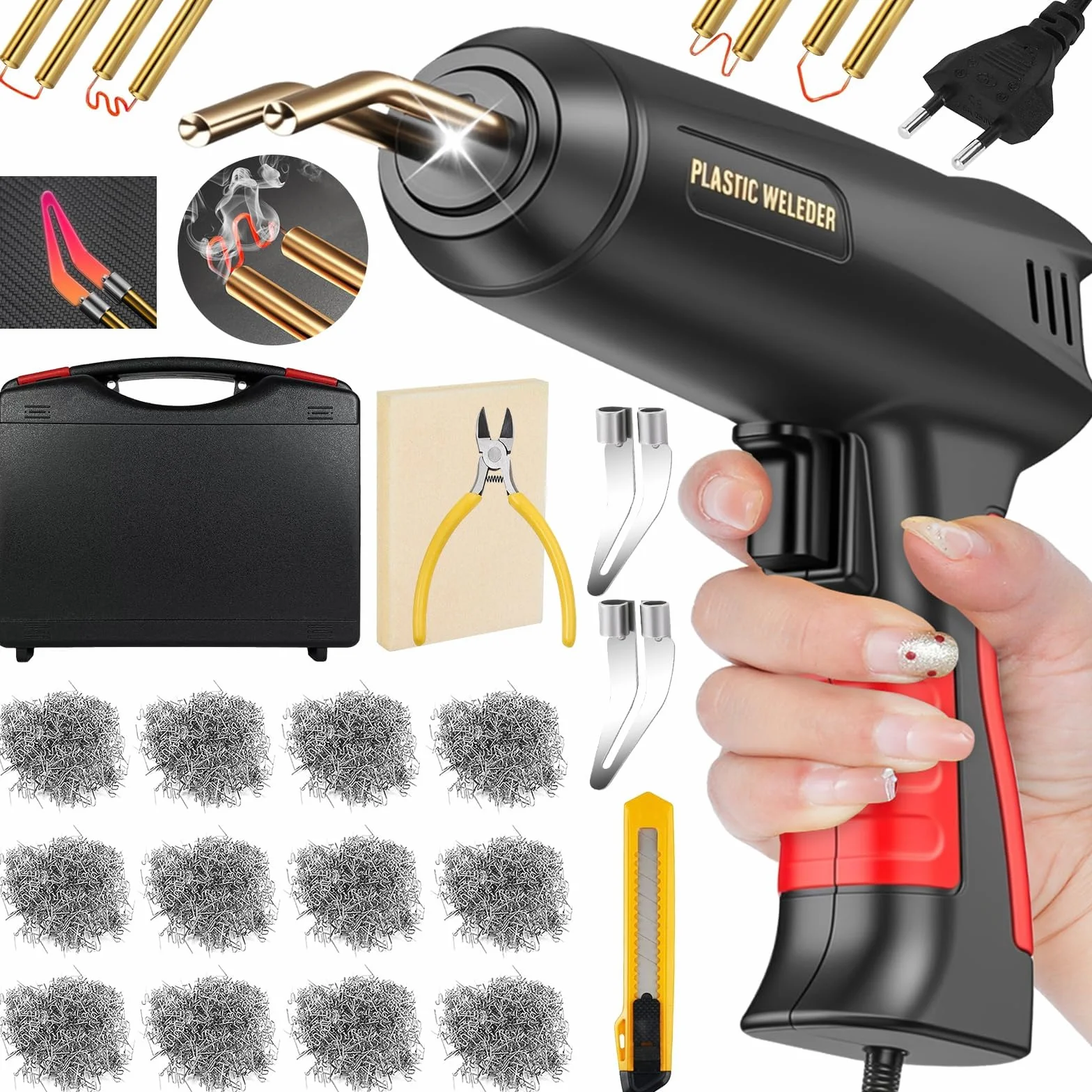 200W Saldatrice per Plastica,Kit di Riparazione Paraurti Auto con 900pcs 6 Tipo Graffette,Plastica Saldatrice Kit per la Riparazione Delle Parti di Plastica