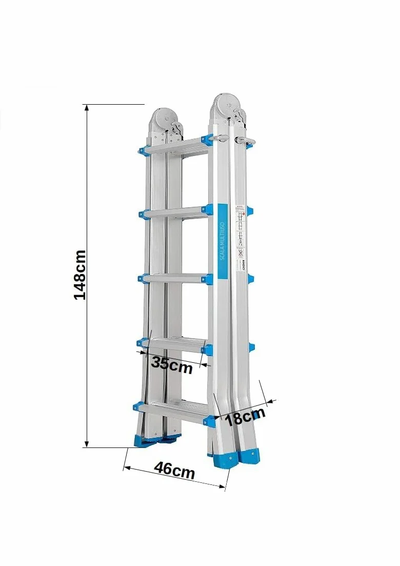 TREPPE Scala articolata pieghevole telescopica multifunzione alluminio 4 x 5 gradini 5,10 m