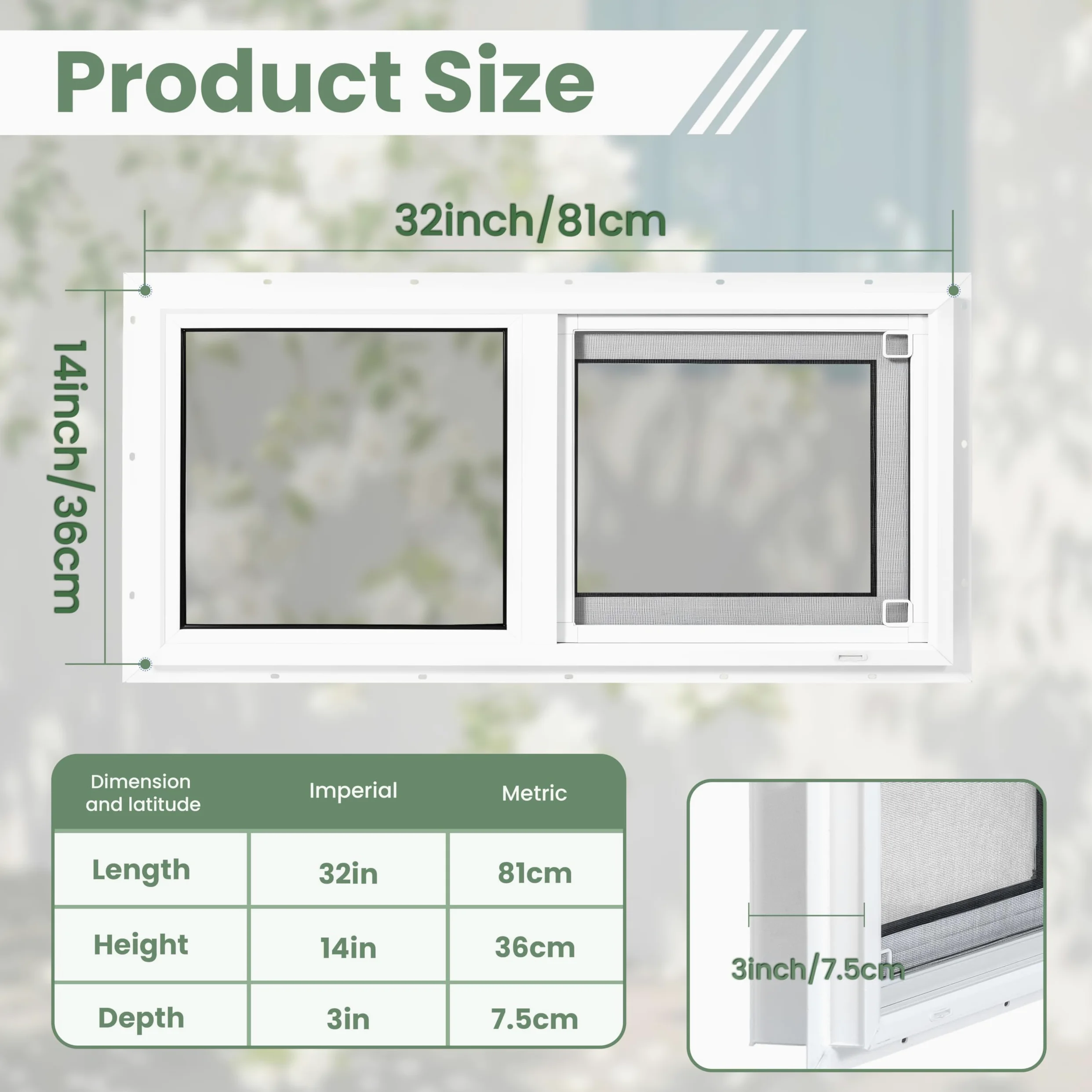 Finestra in vinile per seminterrato, 81,3 cm x 35,6 cm Finestra scorrevole per bagno con doppio vetro isolante in vetro temperato e schermo in fibra di vetro per seminterrato, bagno, capanno