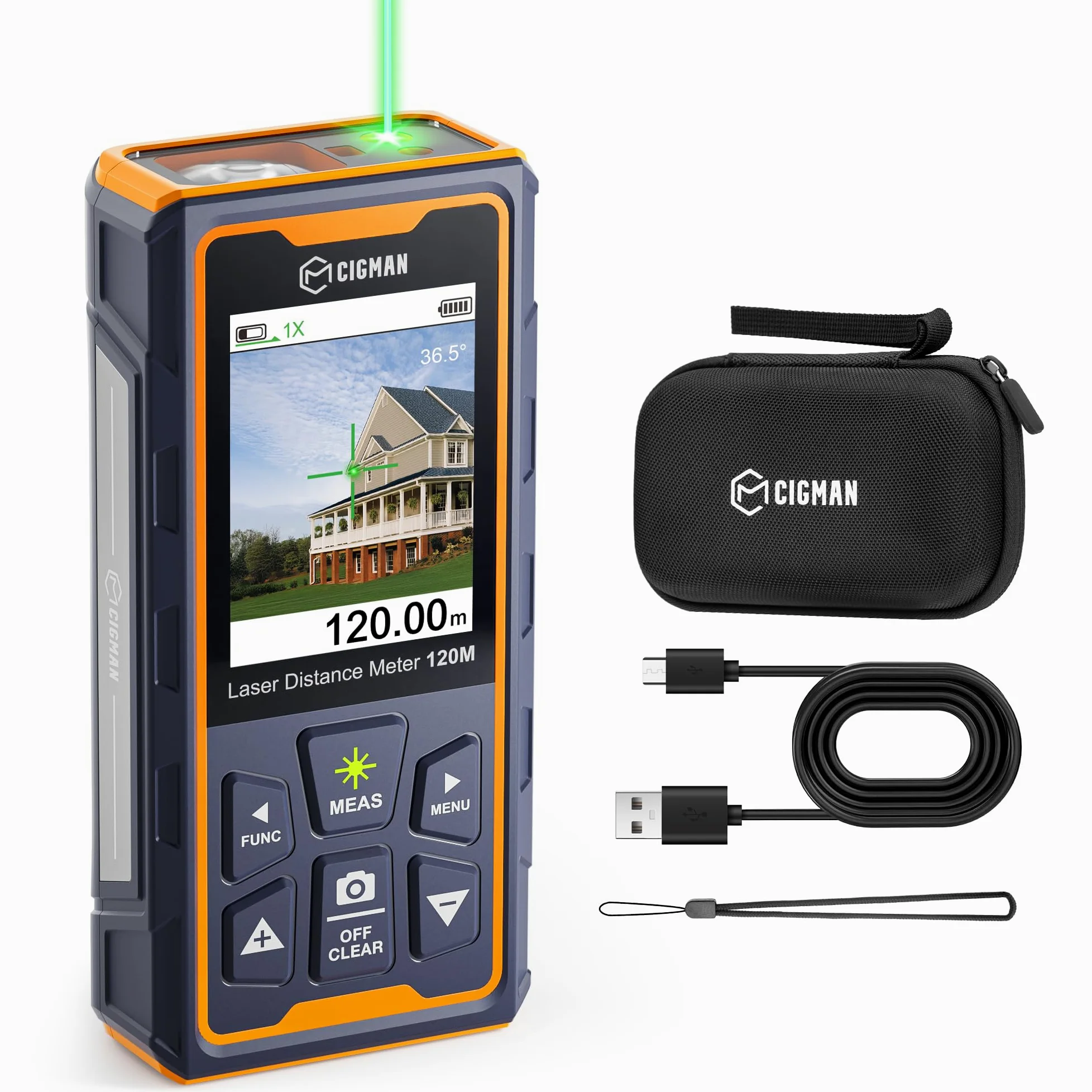 120M Metro laser, CIGMAN telecamera integrata, telemetro laser con fotocamera zoom 4x, schermo LCD, dispositivo di misurazione laser IP65, 16 modalità di misurazione per esterni, (CD-120G)