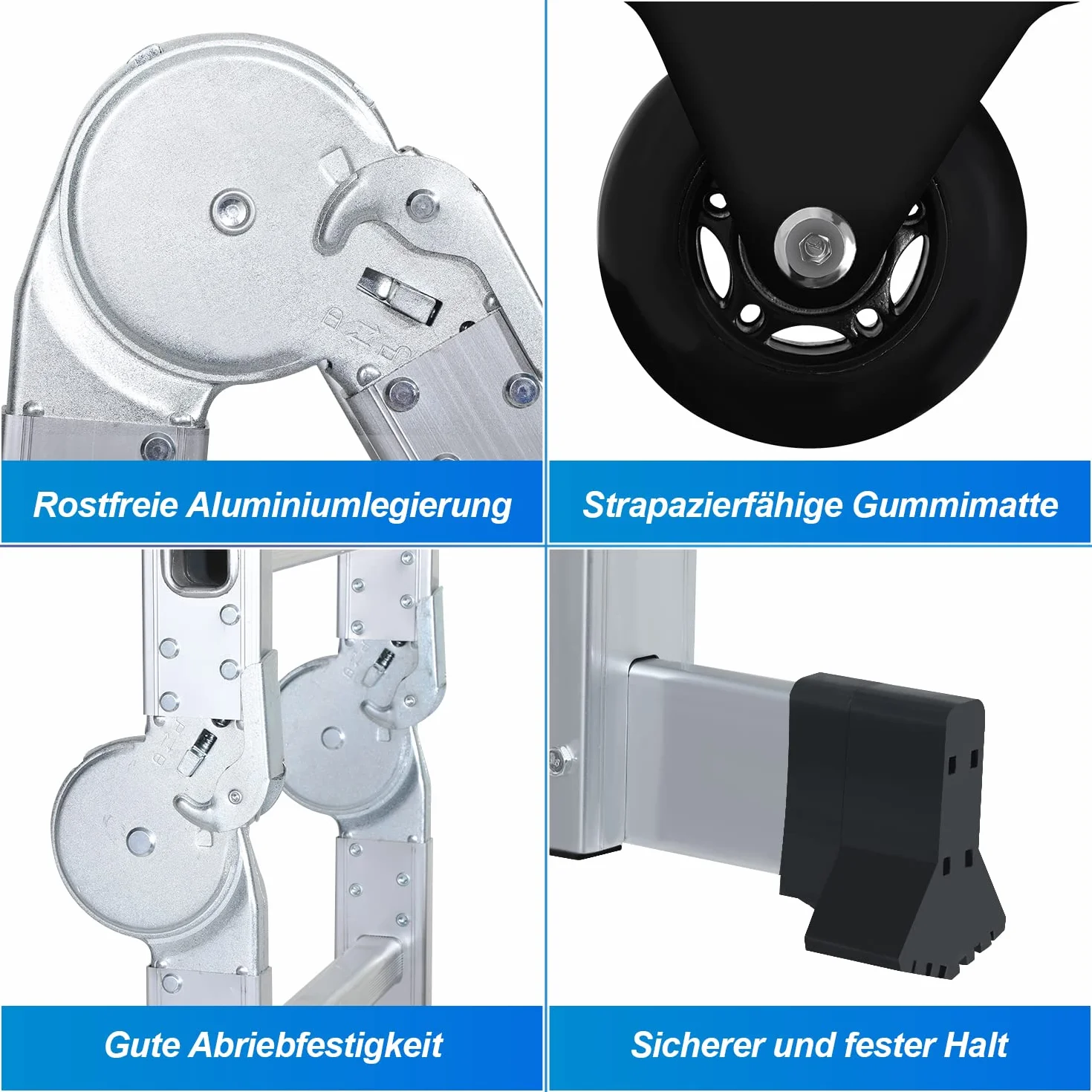 Scala multiuso pieghevole 3,6 m 4 x 3 m in alluminio, 7 in 1, multifunzione, per uso professionale, con 2 piastre ponteggio e 2 ruote, portata fino a 150 kg