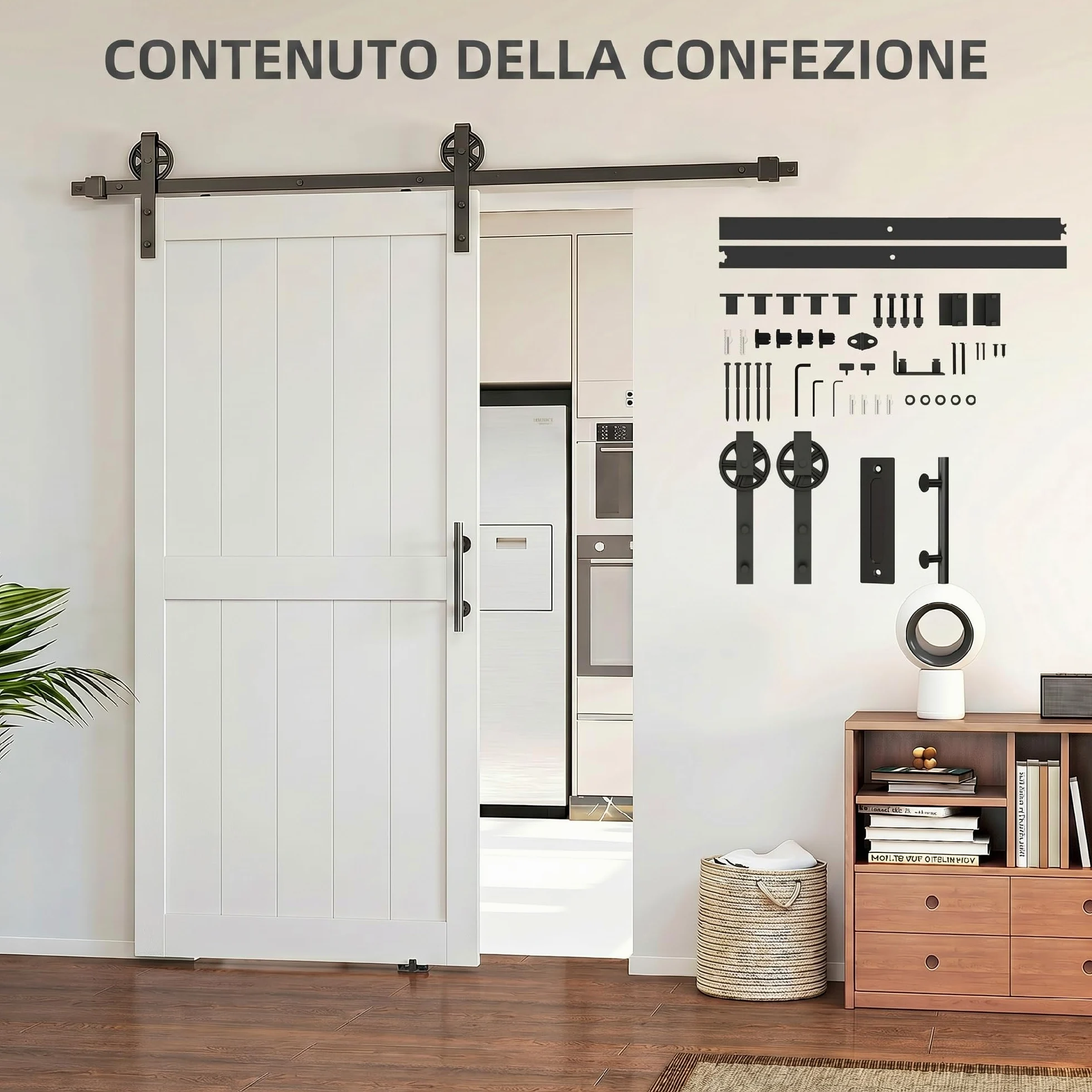 HOMCOM Porta Scorrevole Esterna Muro 91.5x213.4cm, Binario Acciaio, Maniglia Migliorato, Ruote, Porta da Interno in Stile Industriale, in MDF e Legno Pino, Impermeabile, per Cucina, Bagno, Soggiorno