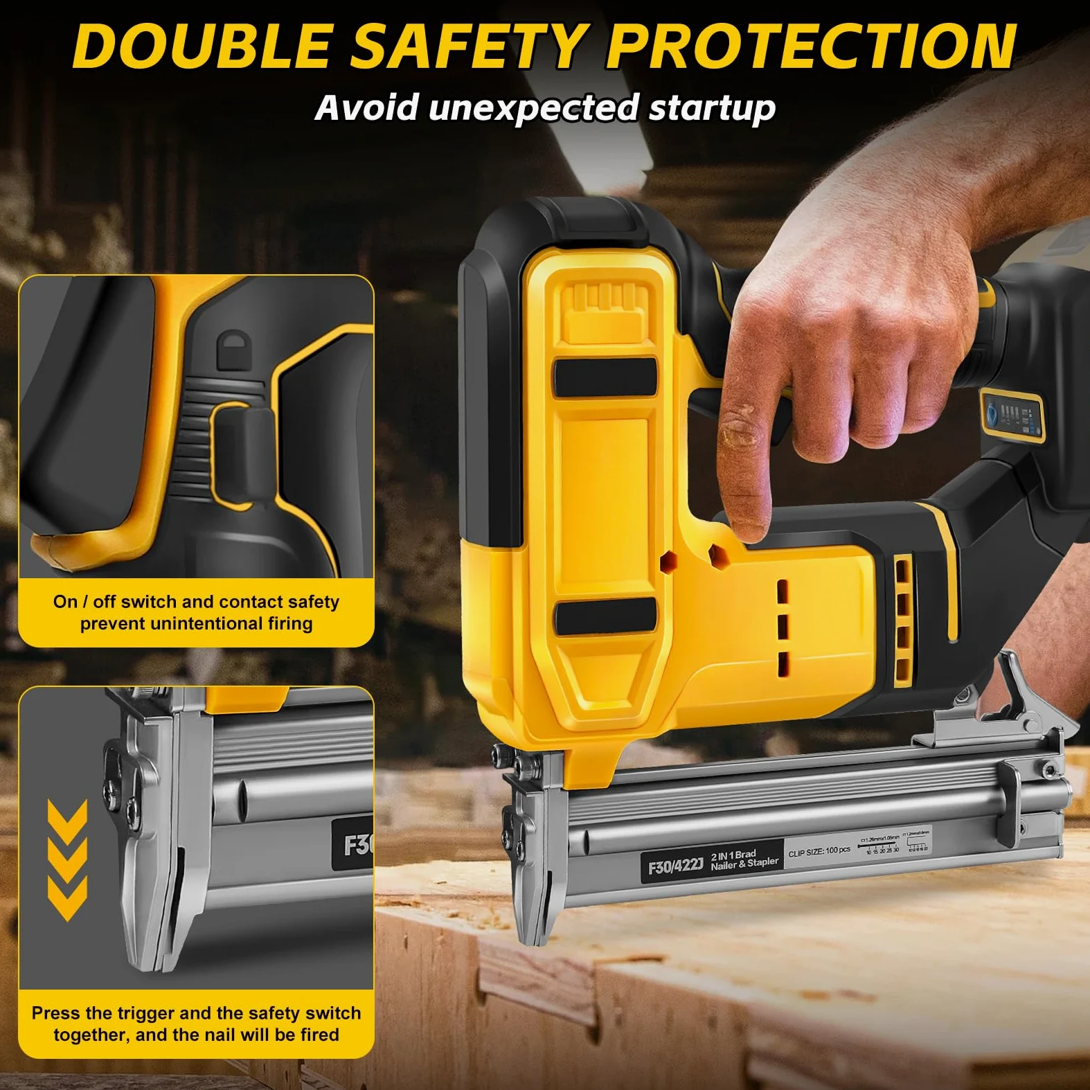 Set di chiodatrici a batteria da 18 GA, compatibile con Dewalt 20 V, pistola per unghie 2 in 1, con 500 chiodi e 500 staffe, per fai da te, lavorazione del legno (senza batteria)