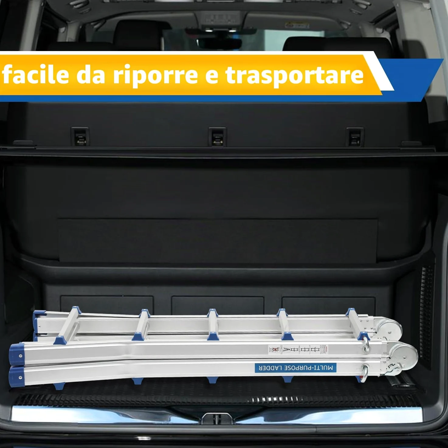 Scala Multiuso in Alluminio 4 in 1 - 513 cm, 4 x 5 Pioli, Telescopica, Capacità 150 kg, a Scorrimento Con Supporto Su Entrambi i Lati