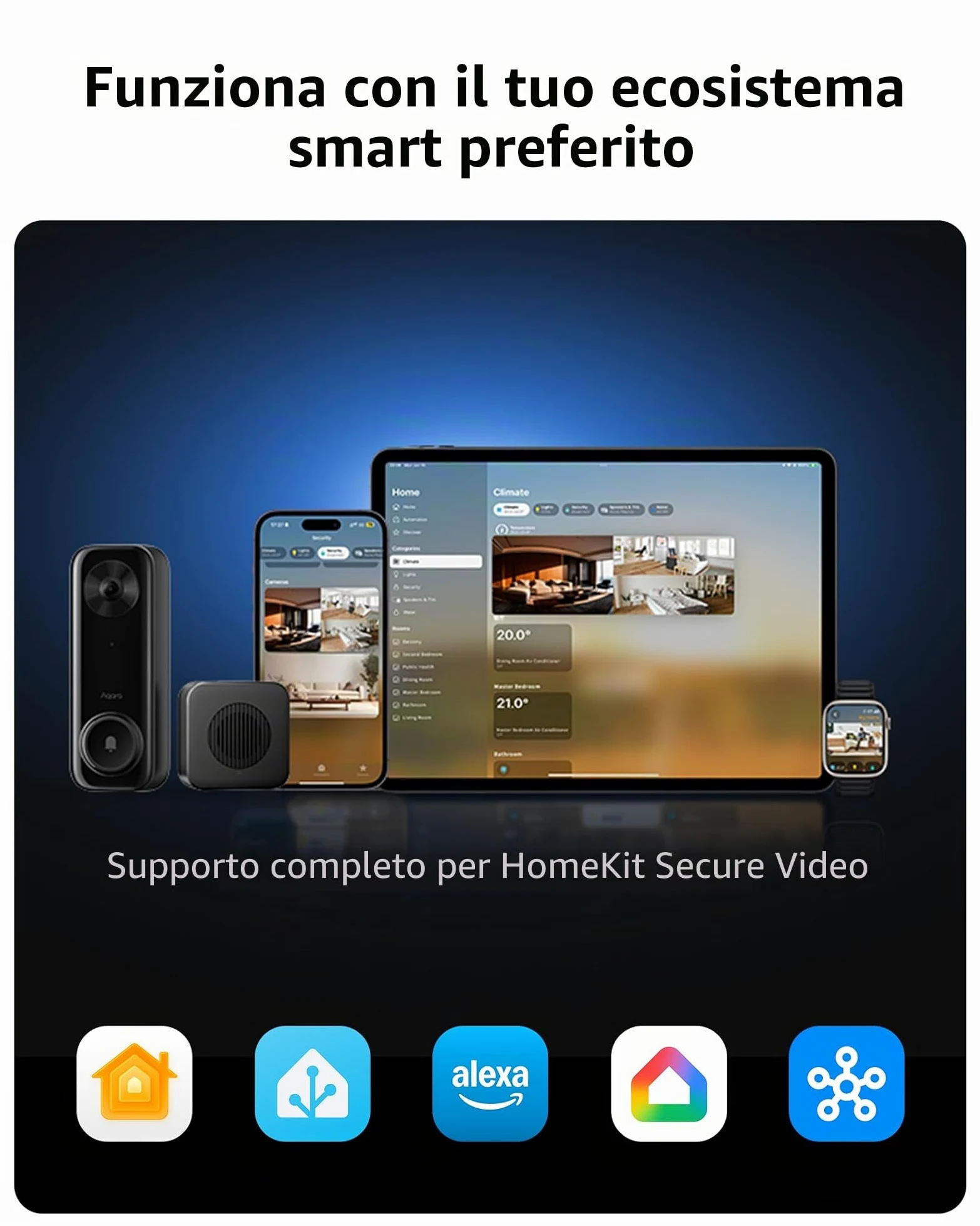 Aqara 2K Video Campanello G400 con Suoneria, Cablato/PoE, HomeKit Secure Video, Audio Bidirezionale, Wi-Fi 6 2,4/5GHz, Supporto Alexa/Google/SmartThings, Rilevamento Locale & Registrazione 24/7, IP65