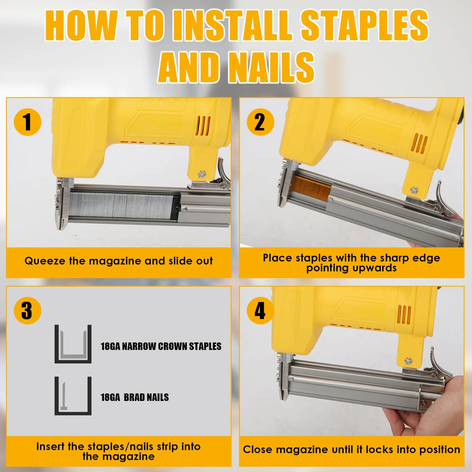 Pistola a batteria per unghie Dewalt 18 V 20 V Max batterie (senza batteria), 2 in 1, con 500 chiodi dritti e 500 chiodi a forma di U, per legno/tessuto/moquette